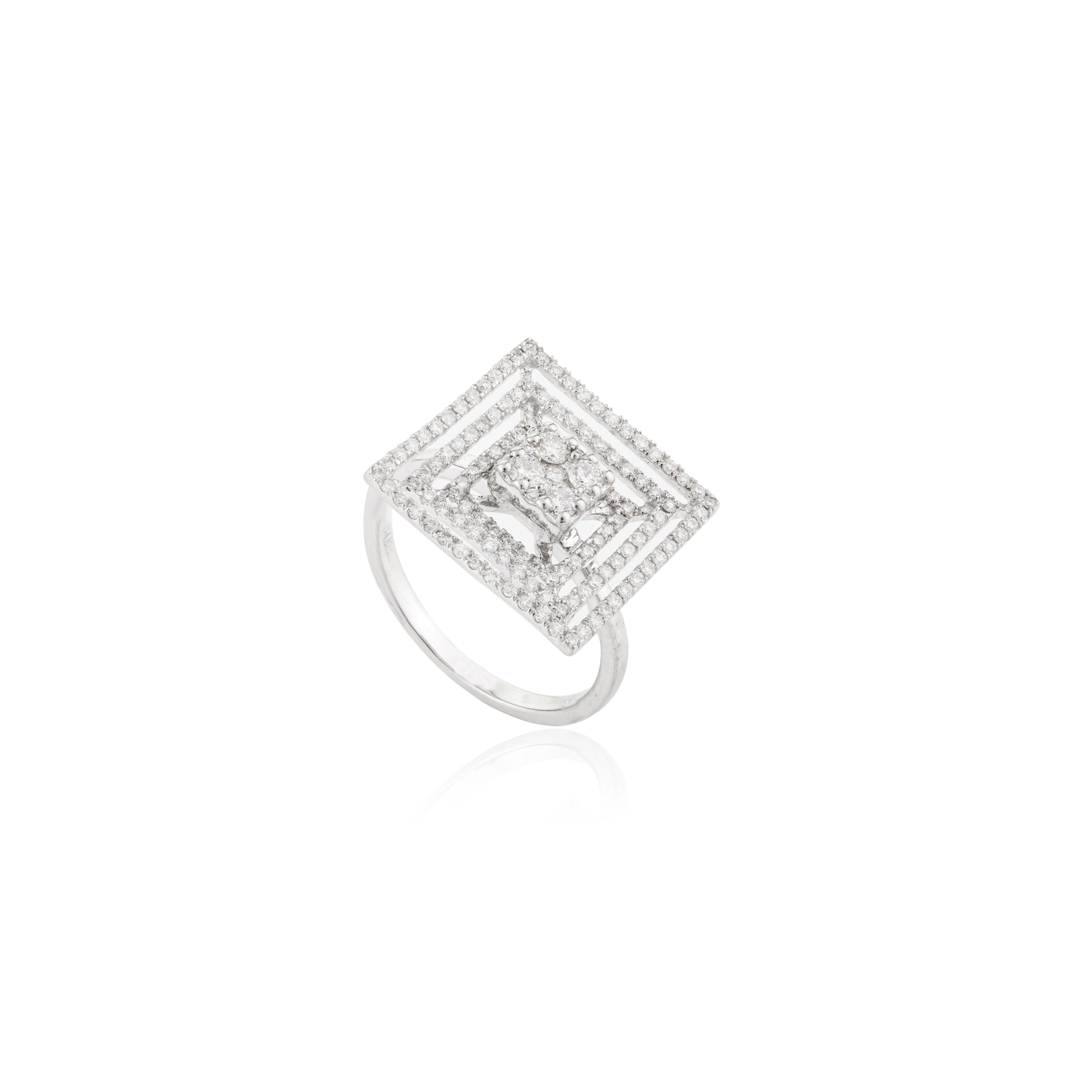 For Sale:  G Color VS Diamond Square Shape Maze Ring for Cocktail in 14k Solid White Gold 7