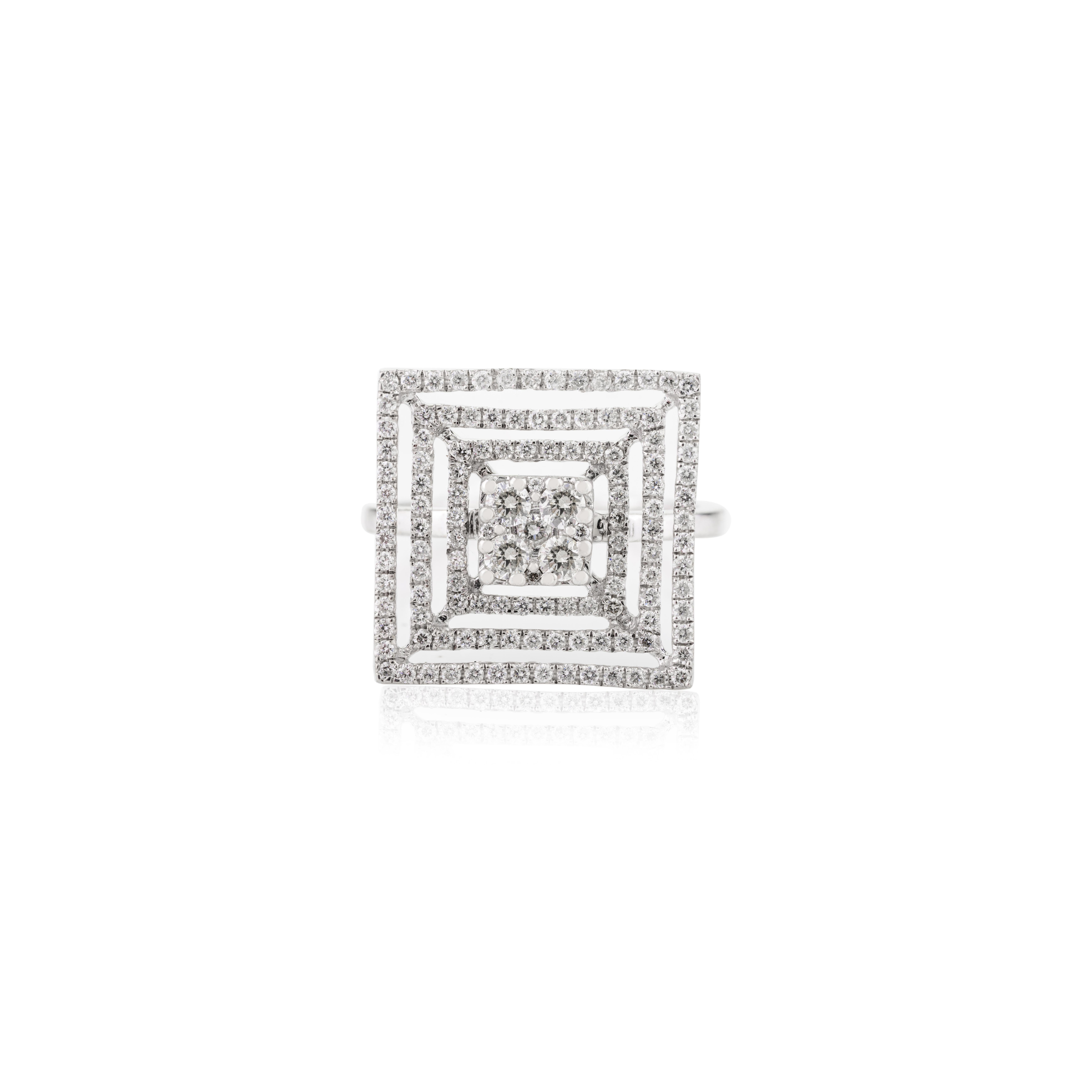 For Sale:  G Color VS Diamond Square Shape Maze Ring for Cocktail in 14k Solid White Gold 9