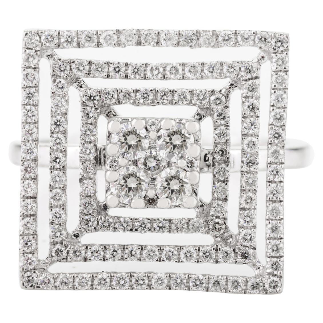 G Color VS Diamond Square Shape Maze Ring for Cocktail in 14k Solid White Gold