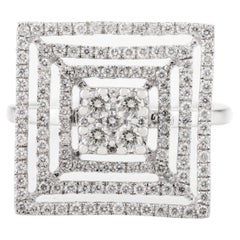 G Color VS Diamond Square Shape Maze Ring for Cocktail in 14k Solid White Gold
