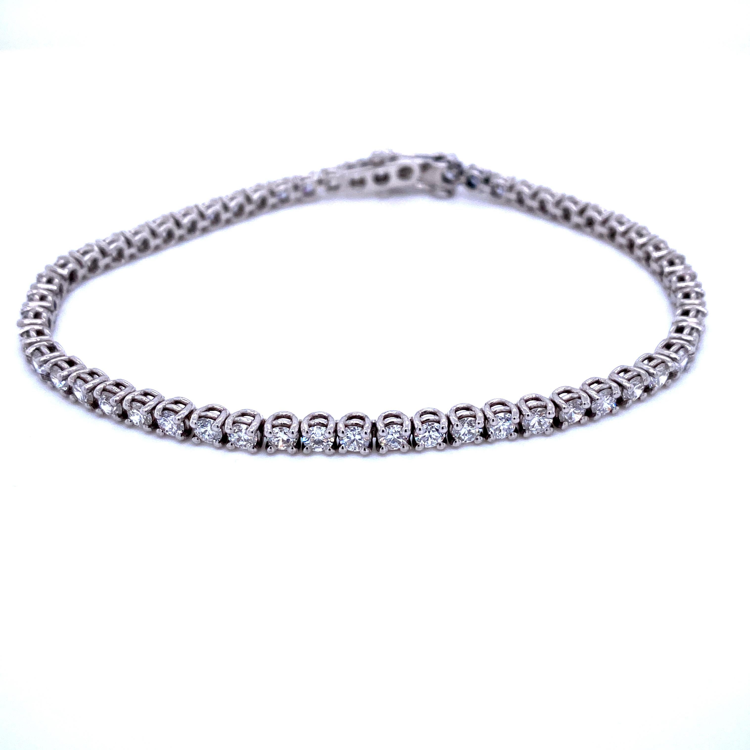 Fabulous brand new bracelet made in solid 18k white gold and set with 5 Carats of top quality sparkling Round brilliant cut diamond, graded G color Vvs clarity.
This piece is designed and crafted in our laboratories, thanks to old techniques and