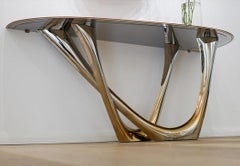 Consola G Duo de Zieta, Acero inoxidable Oro y Piel