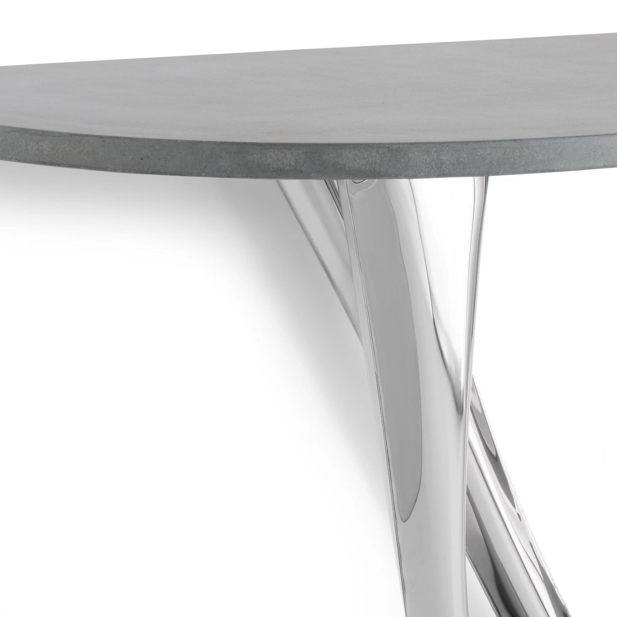 Contemporary G-Console Duo Concrete Polished Stainless Steel Side Table by Zieta For Sale