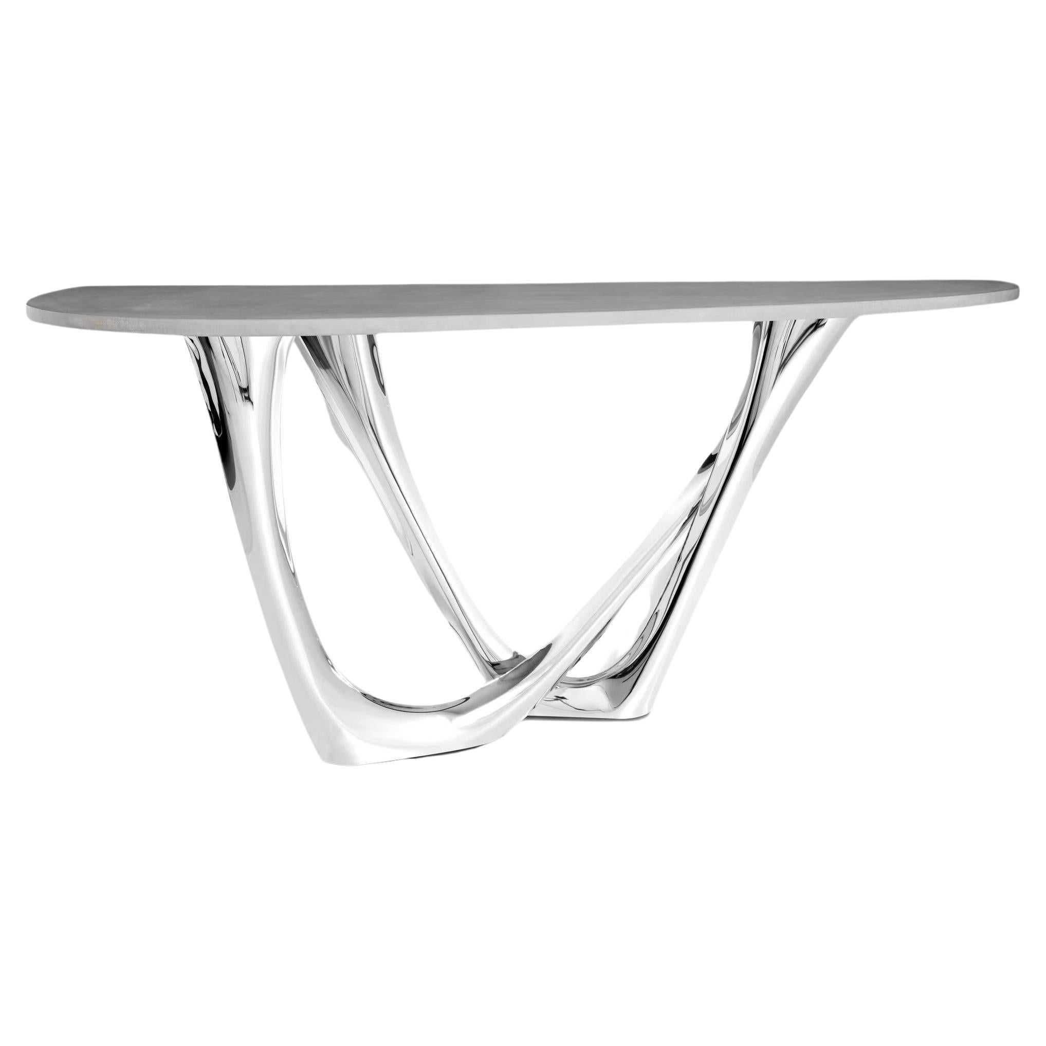 G-Console Duo Concrete Polished Stainless Steel Side Table by Zieta For Sale