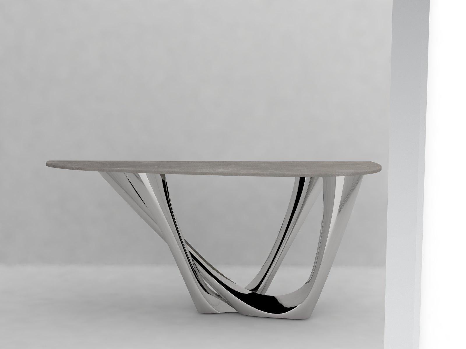 Polish G-Console Duo Table in Brushed Stainless Steel with Concrete Top by Zieta For Sale