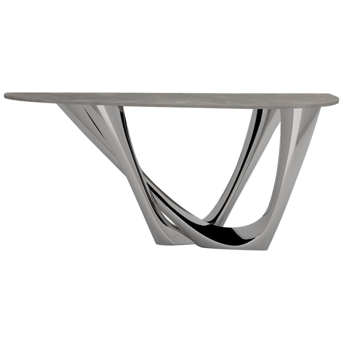 G-Console Duo Table in Polished Stainless Steel with Concrete Top by Zieta
