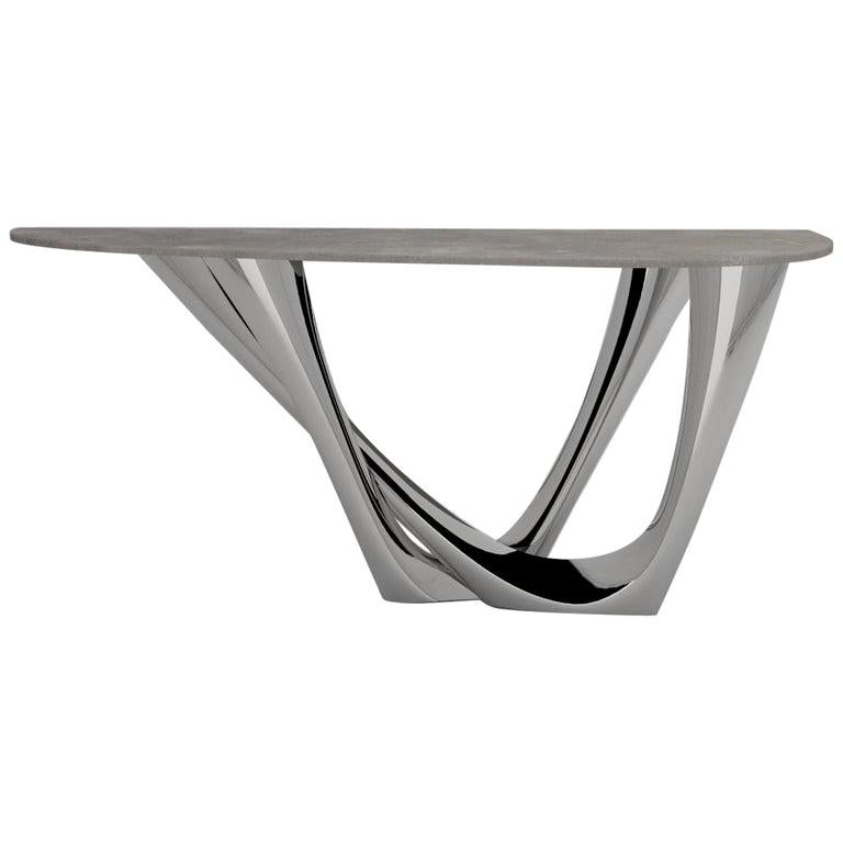 G-Console Duo Table in Polished Stainless Steel with Concrete Top, Zieta