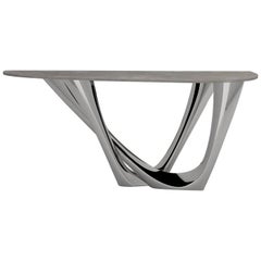 Table G-Console Duo en acier inoxydable poli avec plateau en béton, Zieta