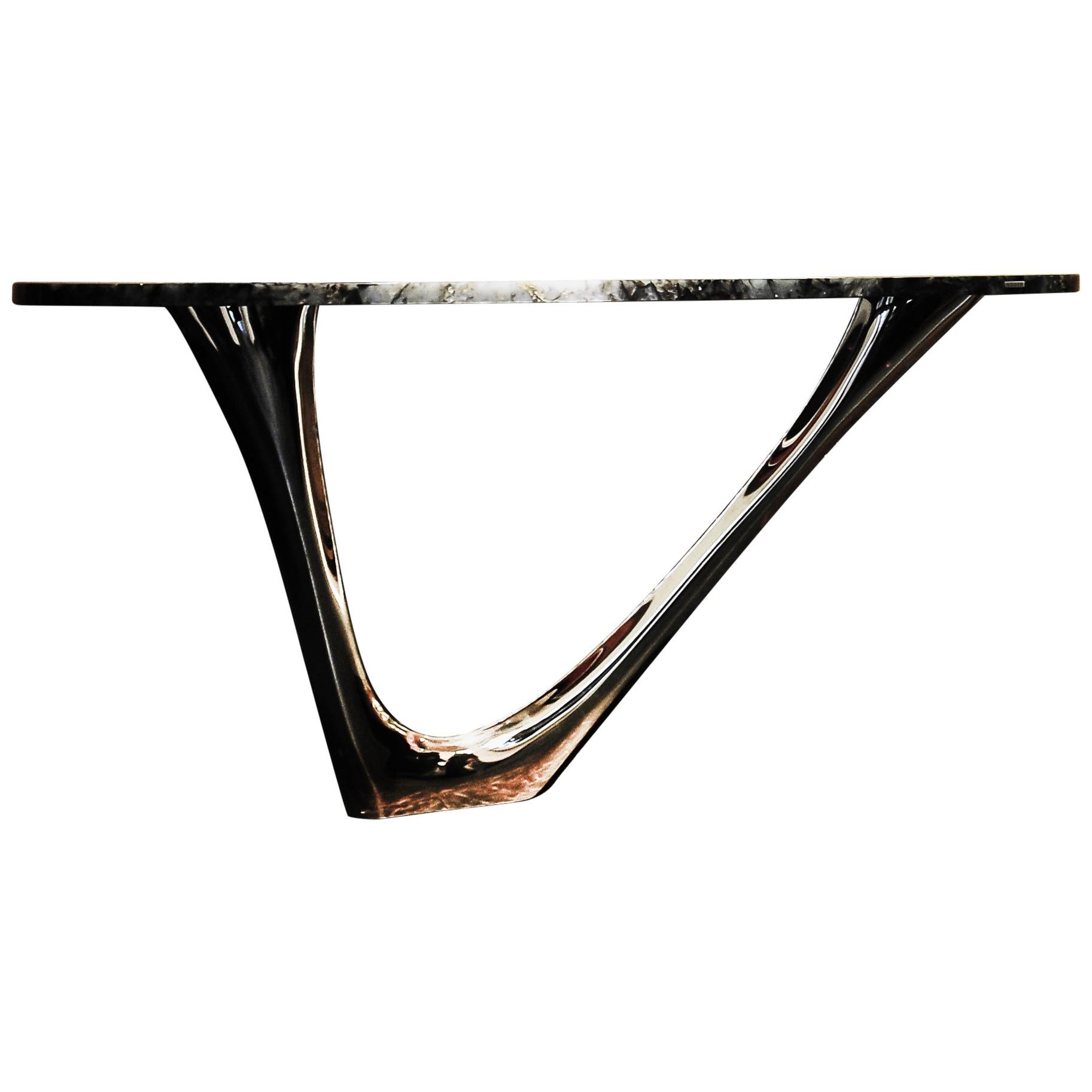 G-Console Mono Stone Top Gold Flamed stainless steel Table by Zieta