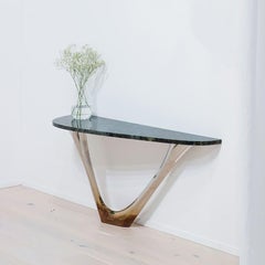 G-Console Mono Table in Gold Stainless Steel and Stone Top, Zieta