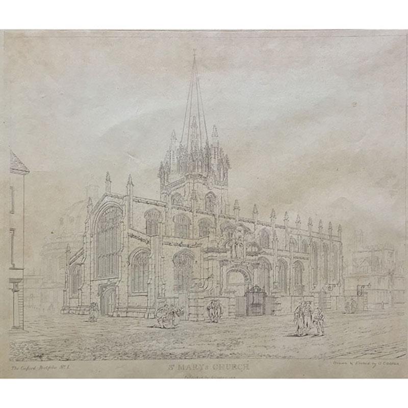 G Cooper: 'St Mary's Church, Oxford' etching on paper