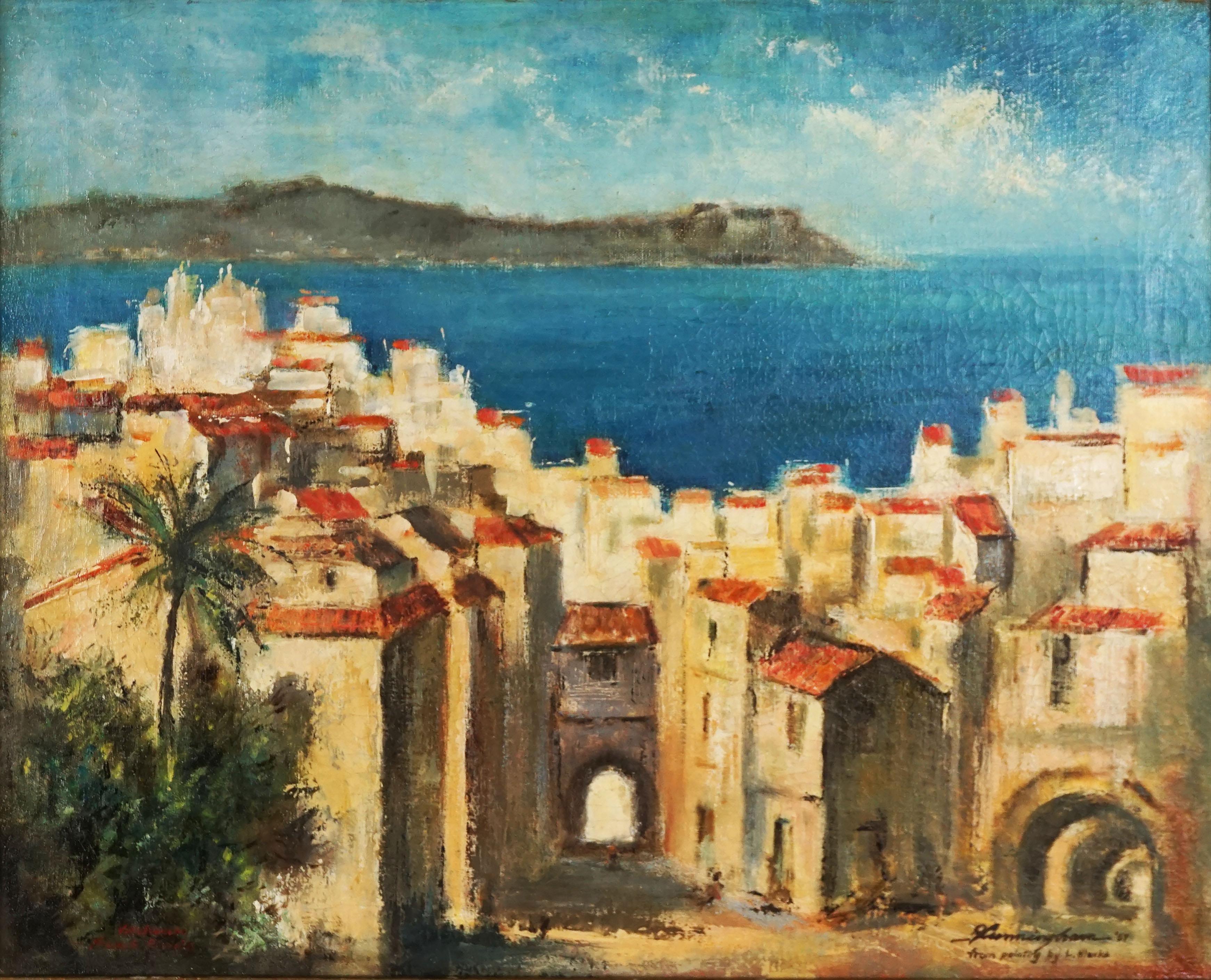 Mid Century French Riviera - Villafranche Sur Mer Provence - Painting by G Cunningham
