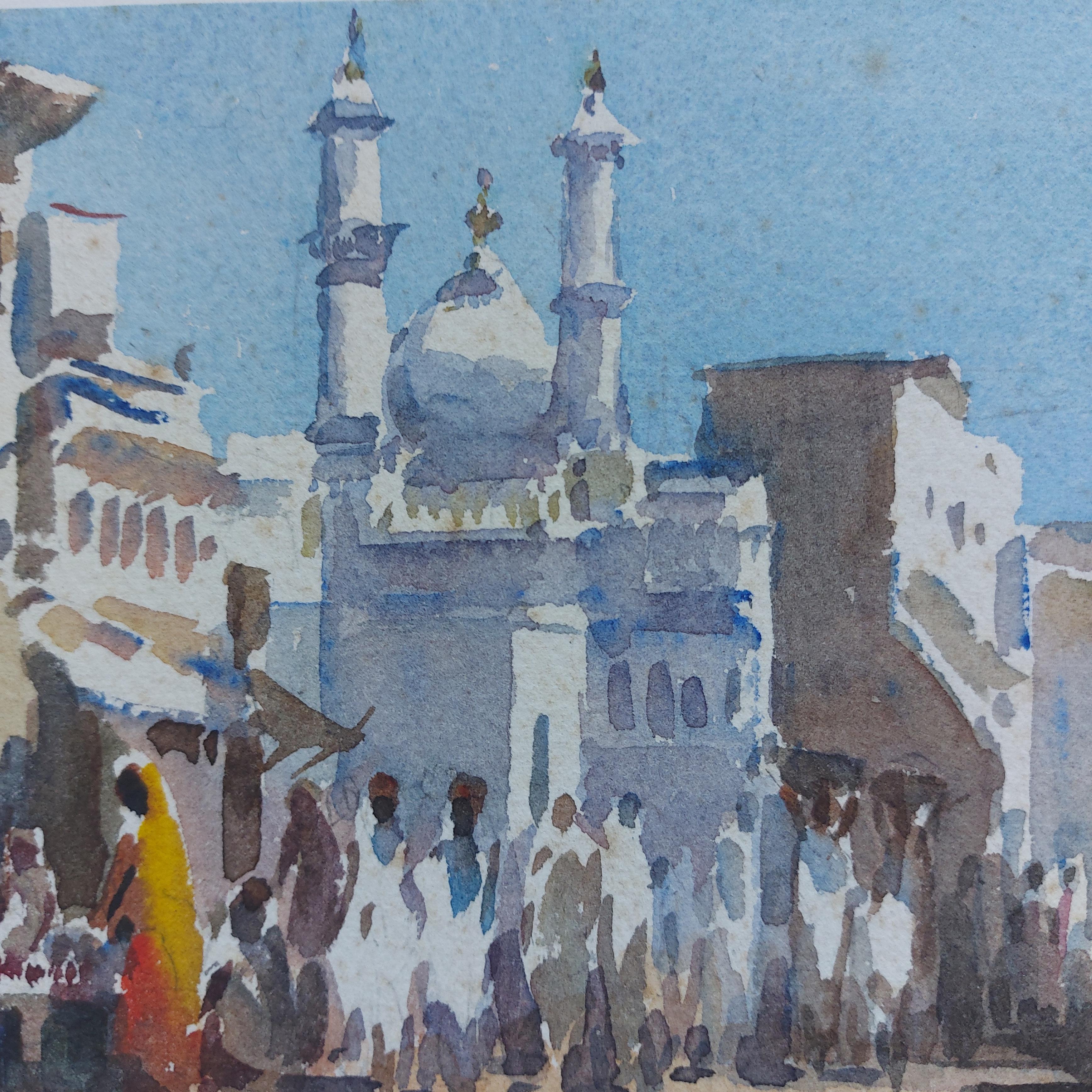 Two captivating and lively little watercolours depicting street scenes of mid 20th-century India. The quick use of brush strokes and application of colour beautifully captures the sense of place and the use of shadows makes us feel like we are in