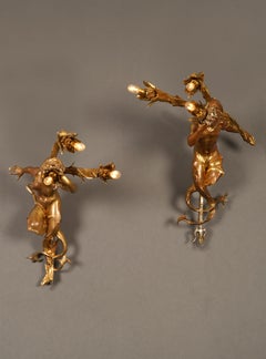 G. de Kerveguen, apliques de bronce «Tritón y sirena», Francia, hacia 1890