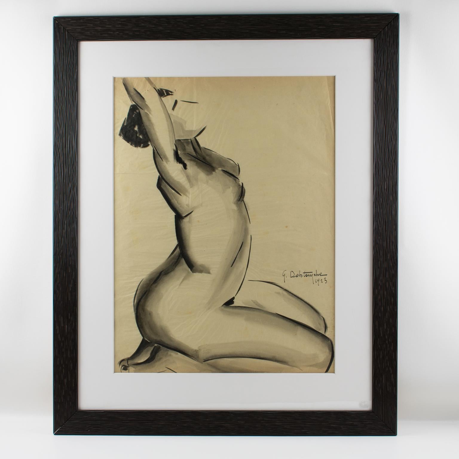 Weibliche Aktstudie Schwarze Bleistiftzeichnung von G. Debotoiyche, 1923 im Angebot 11