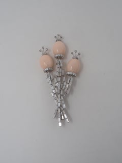 G. Devecchi Coral and Diamond Brooch in Platinum, Italy 1980s