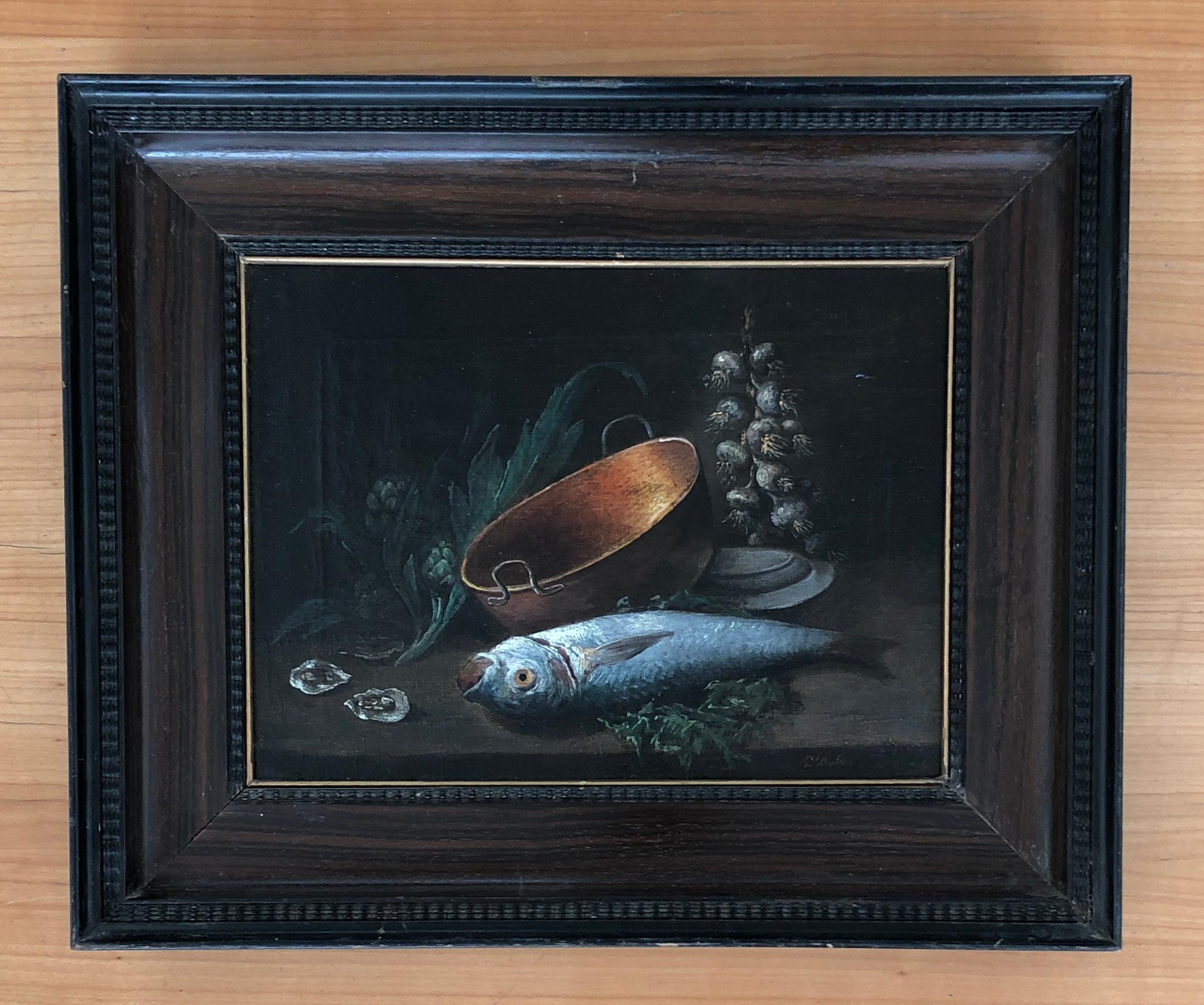 Still life with fish - Painting by G. Donadio