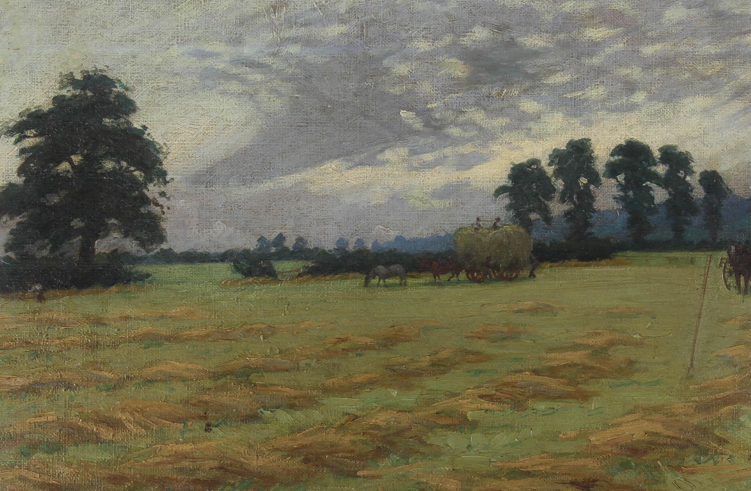 G. E. Hering - Framed 1903 Oil, Haytime in the Meads - Painting by G. E. Glennie