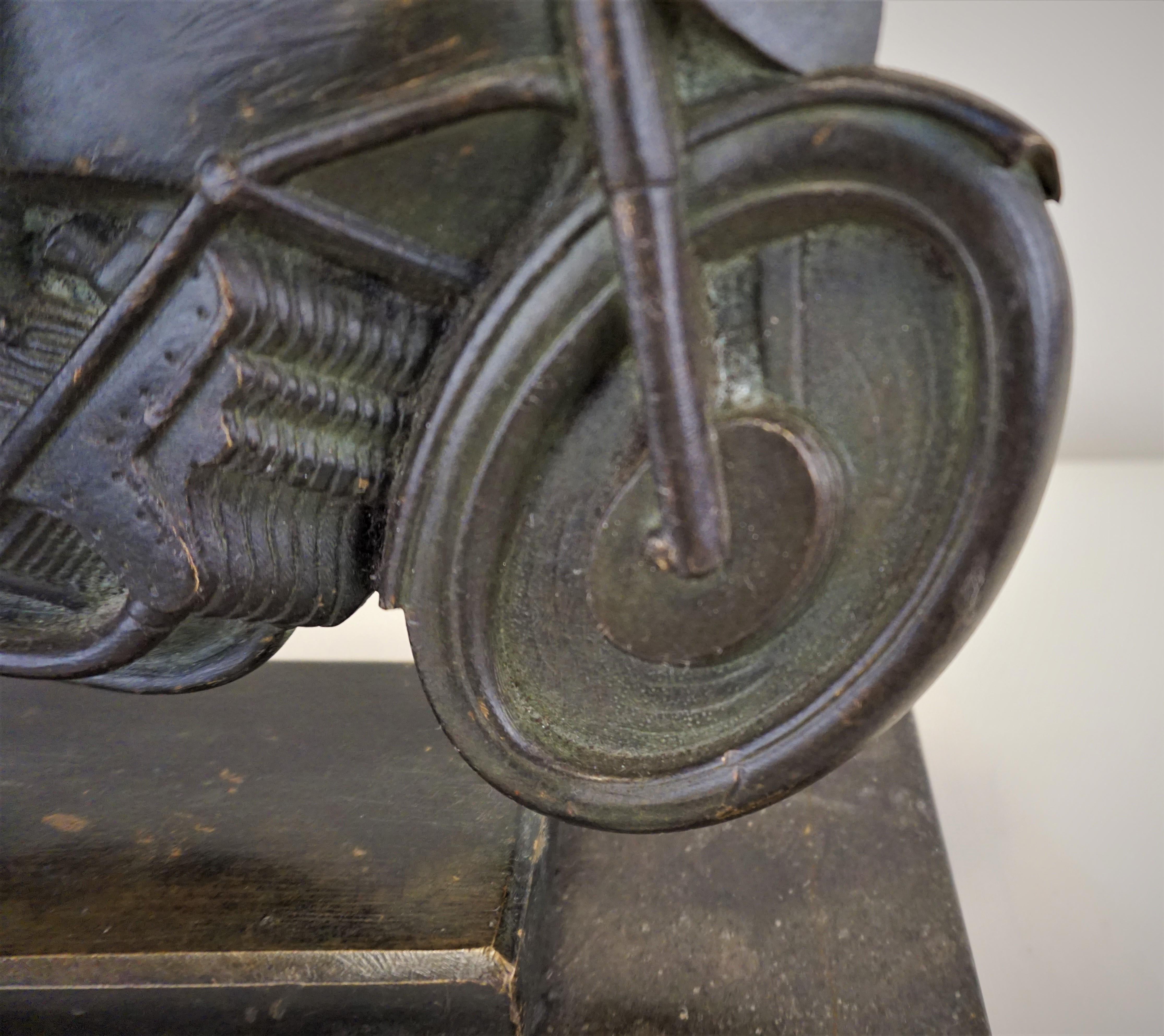 G. E. Mardini Art Deco Bronze Riding Motorcycle In Good Condition In Fairfax, VA