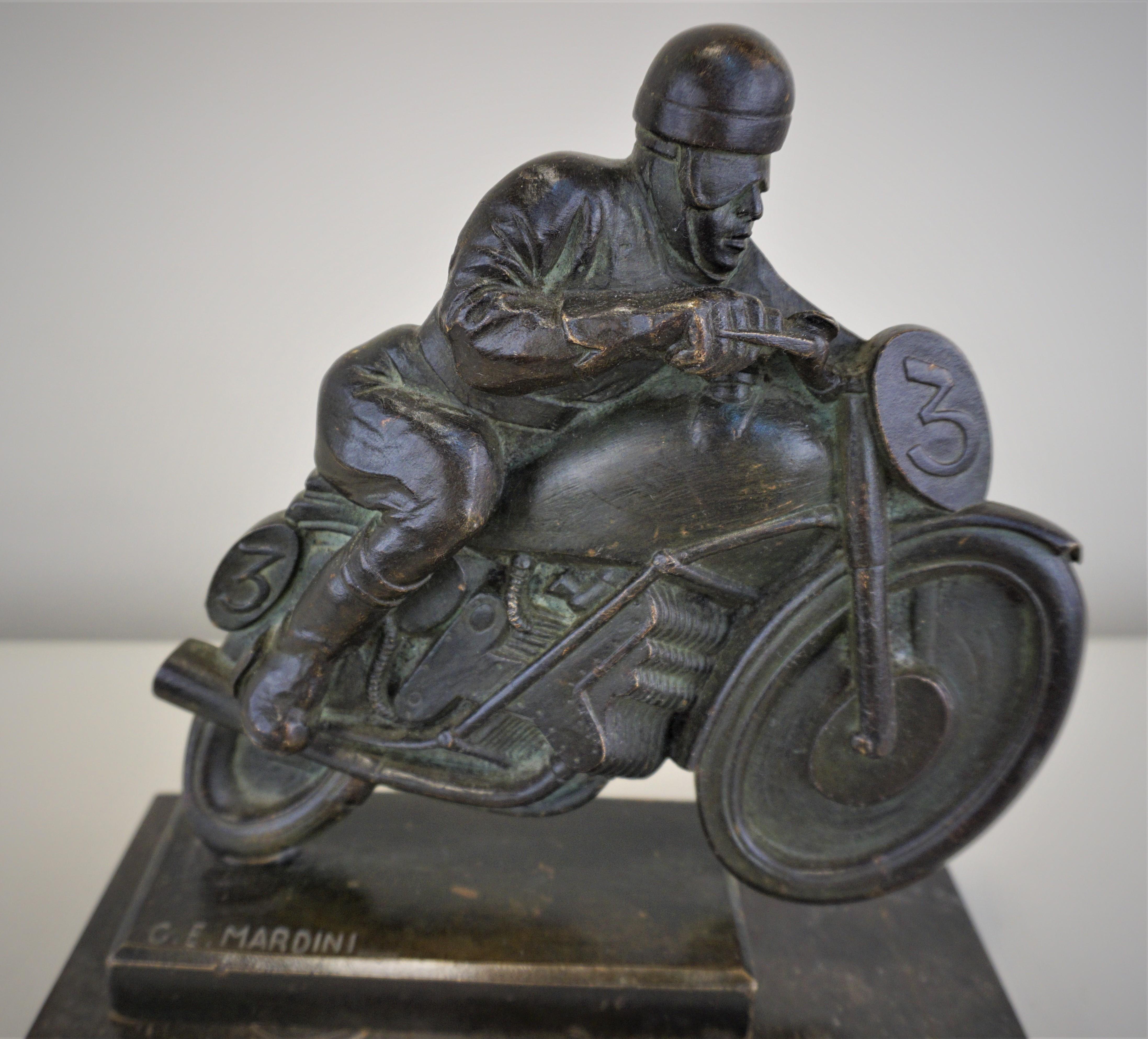 Mid-20th Century G. E. Mardini Art Deco Bronze Riding Motorcycle