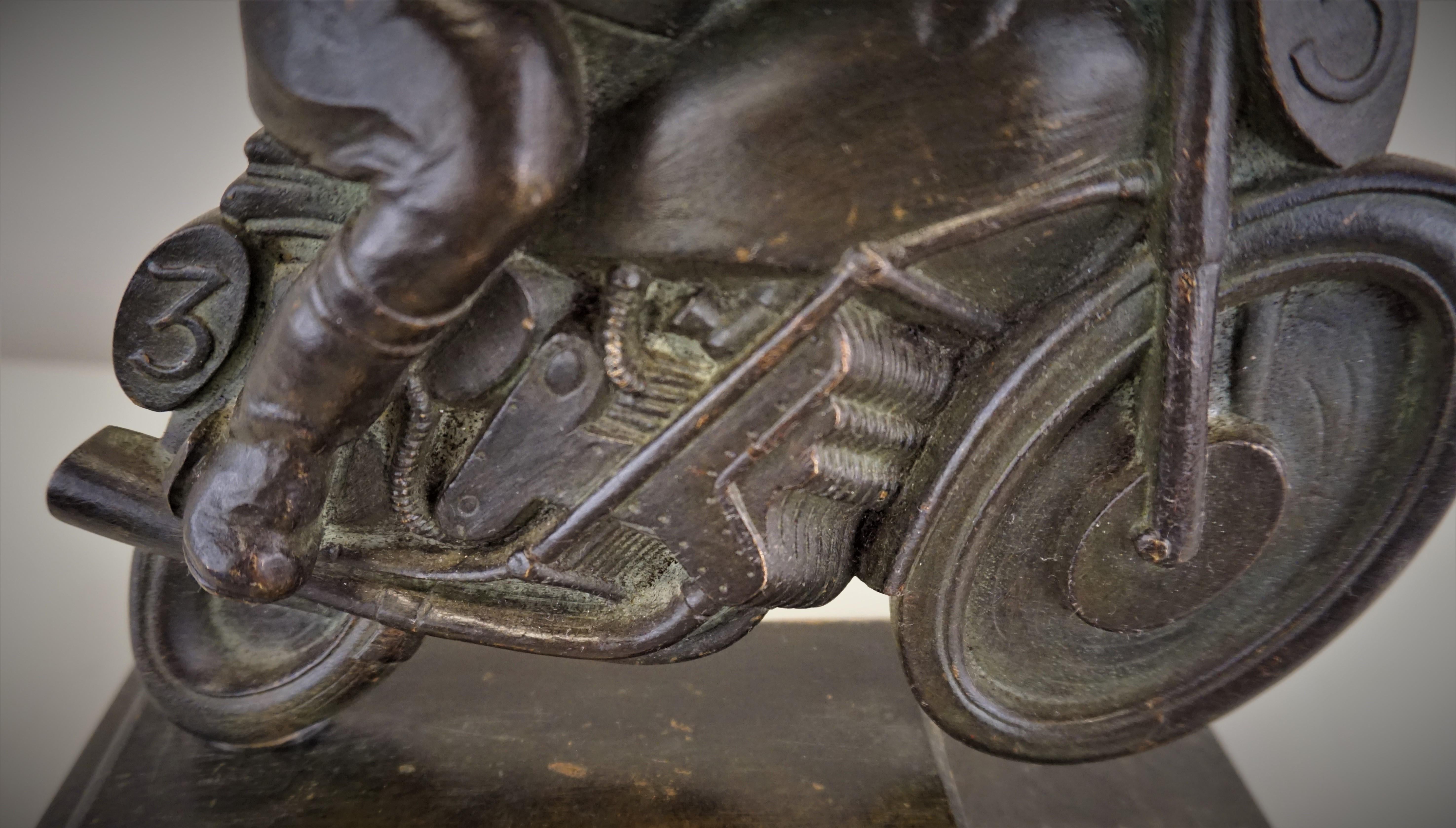 G. E. Mardini Art Deco Bronze Riding Motorcycle 4
