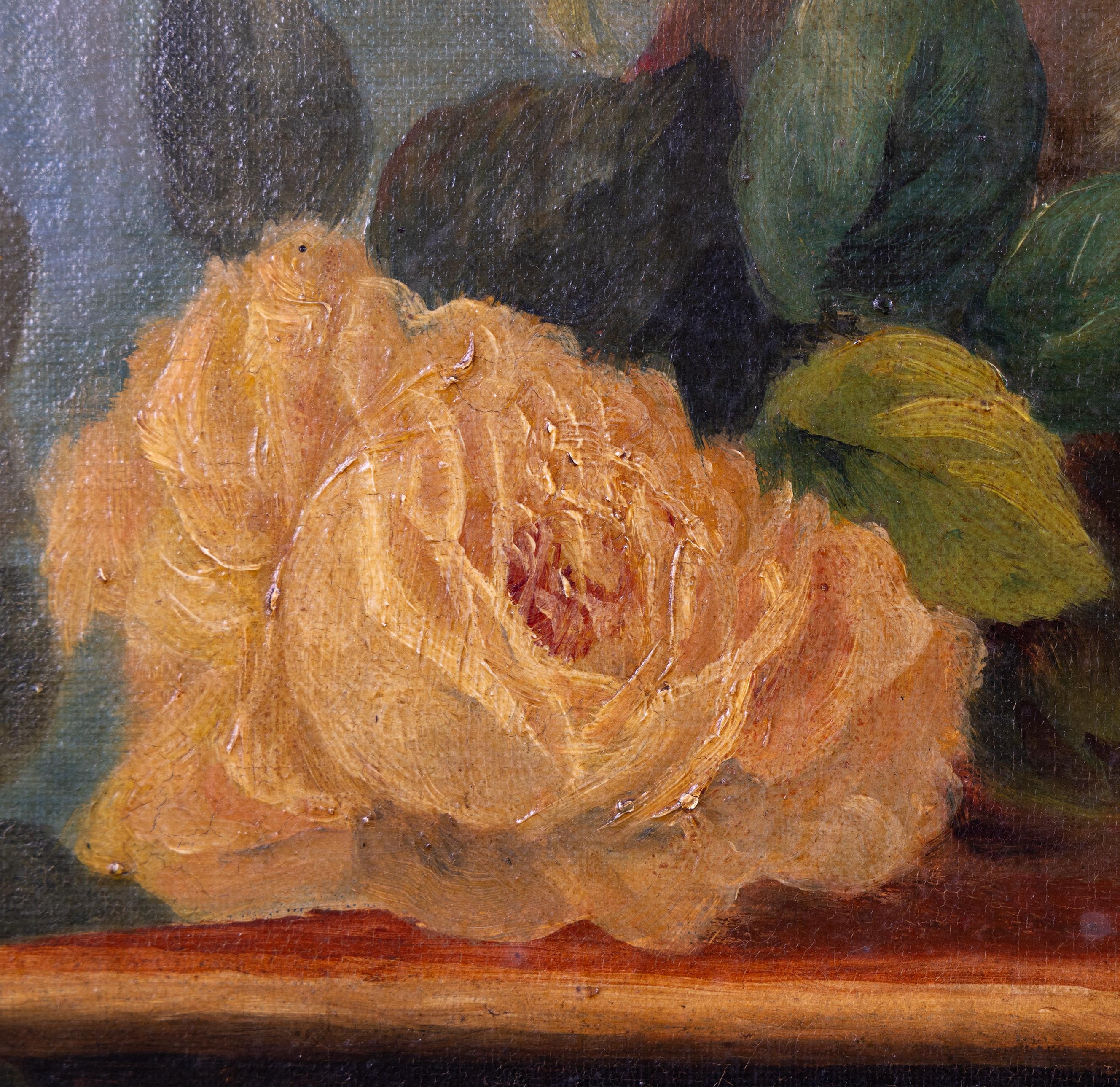Stillleben mit Rosen und Früchten, Öl auf Leinwand im Stil des 17. Jahrhunderts, datiert 1896 im Angebot 1