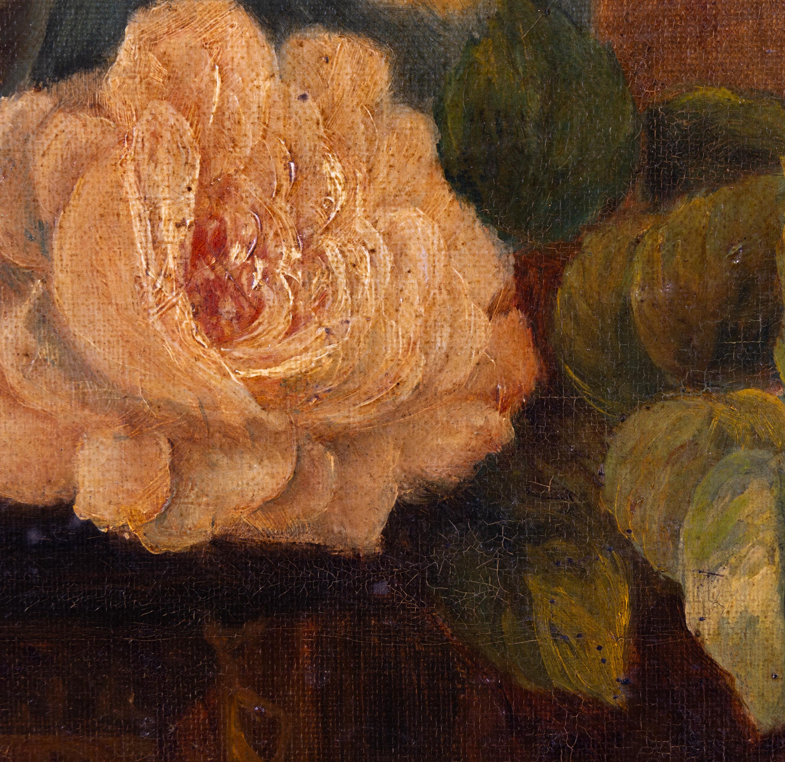 Stillleben mit Rosen und Früchten, Öl auf Leinwand im Stil des 17. Jahrhunderts, datiert 1896 im Angebot 2