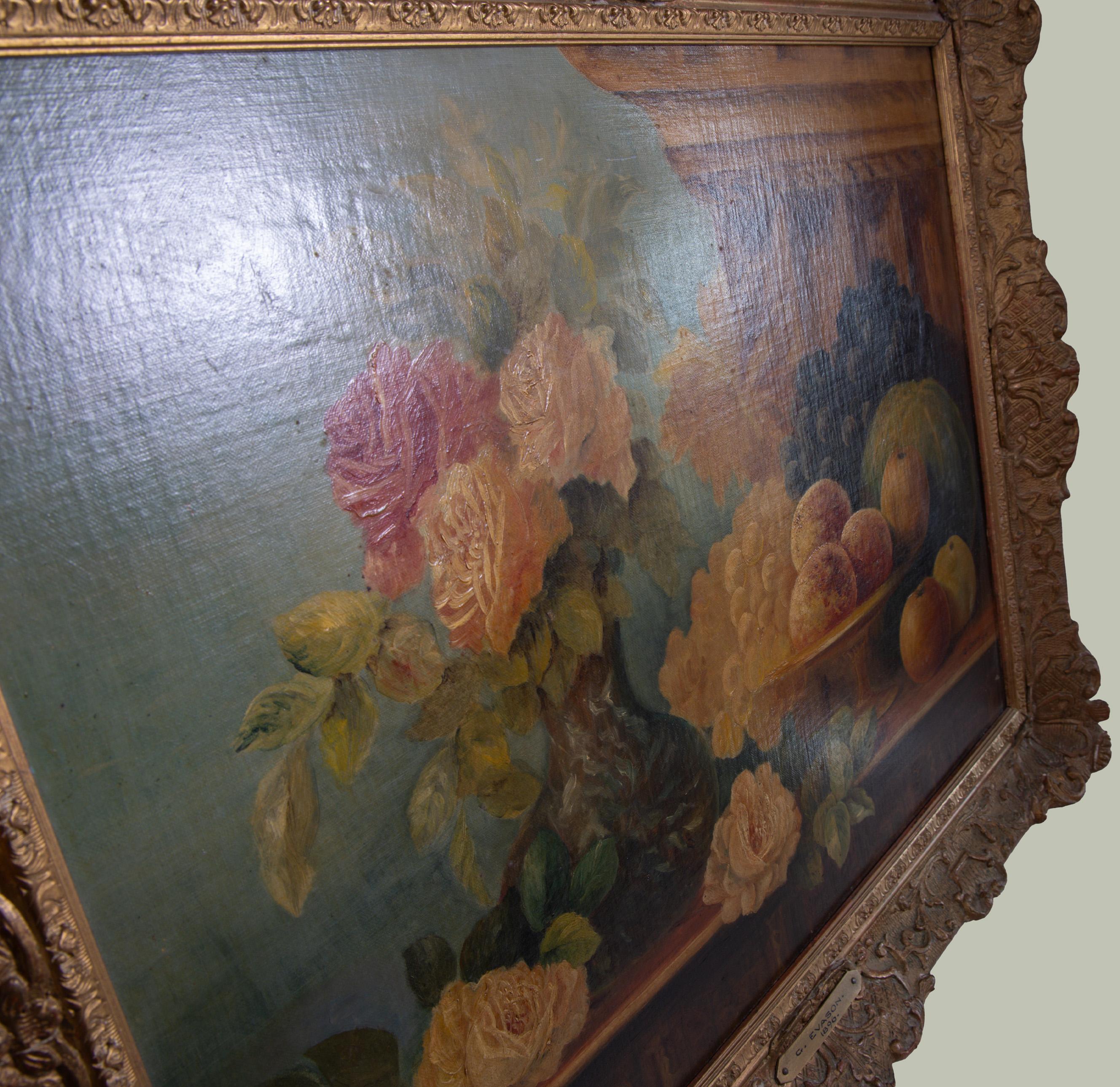 Stillleben mit Rosen und Früchten, Öl auf Leinwand im Stil des 17. Jahrhunderts, datiert 1896 im Angebot 5