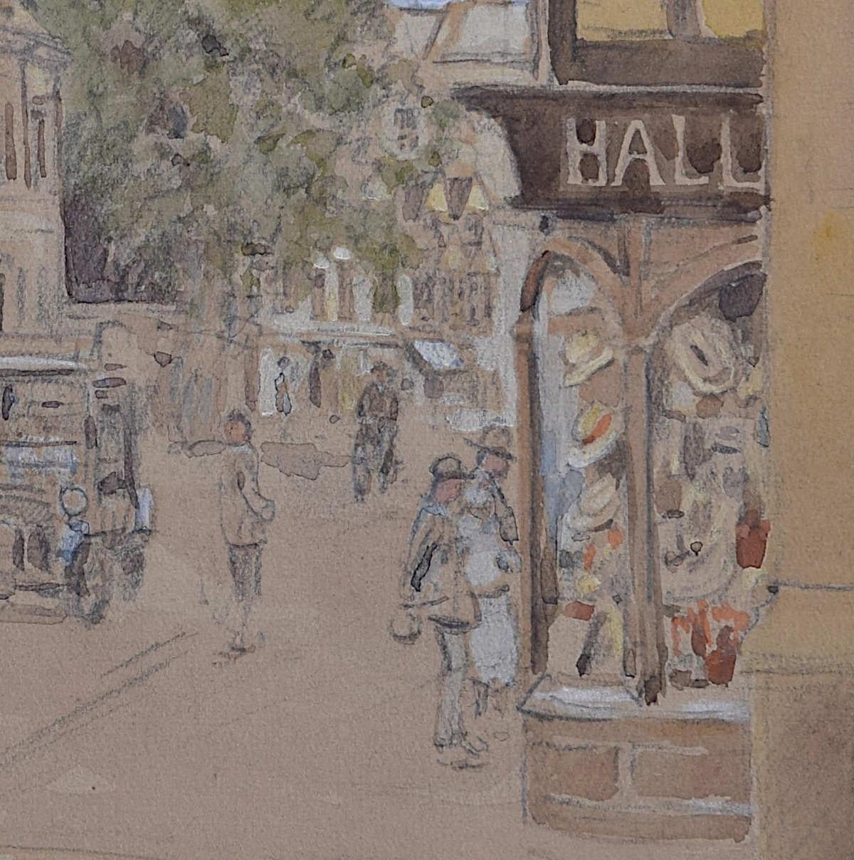 All Souls College, Oxford - Veduta dei primi anni del XX secolo dalla strada principale - Painting di G F Nicholls