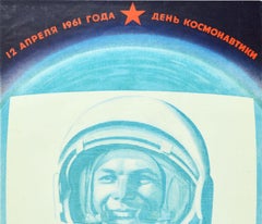 Original Vintage Soviet Space Poster Glory To Yuri Gagarin First Cosmonaut USSR