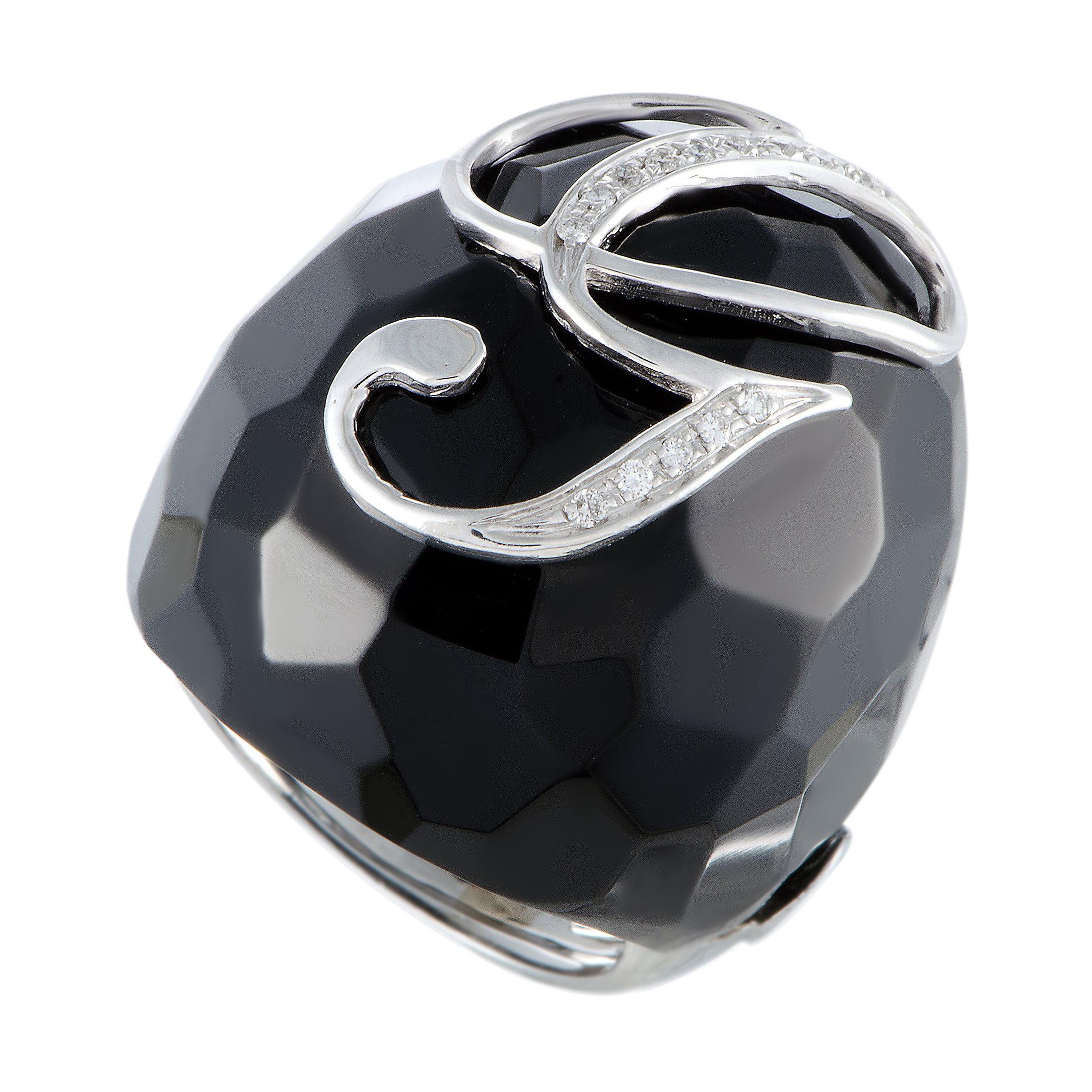 G. Fiorini 18 Karat White Gold Diamond Pave "G" Onyx Cocktail Ring