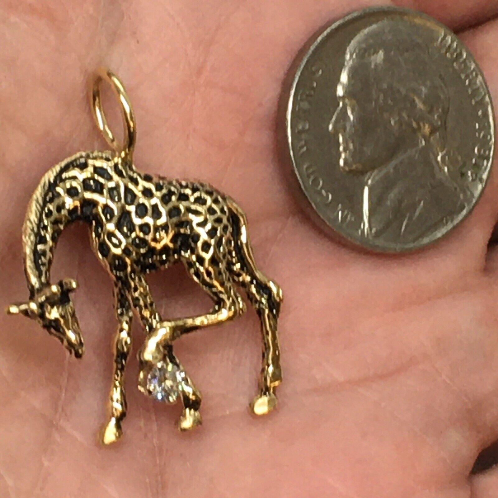Round Cut G & G Appleby 14 Karat Yellow Gold Diamond and Enamel Walking Giraffe Necklace For Sale