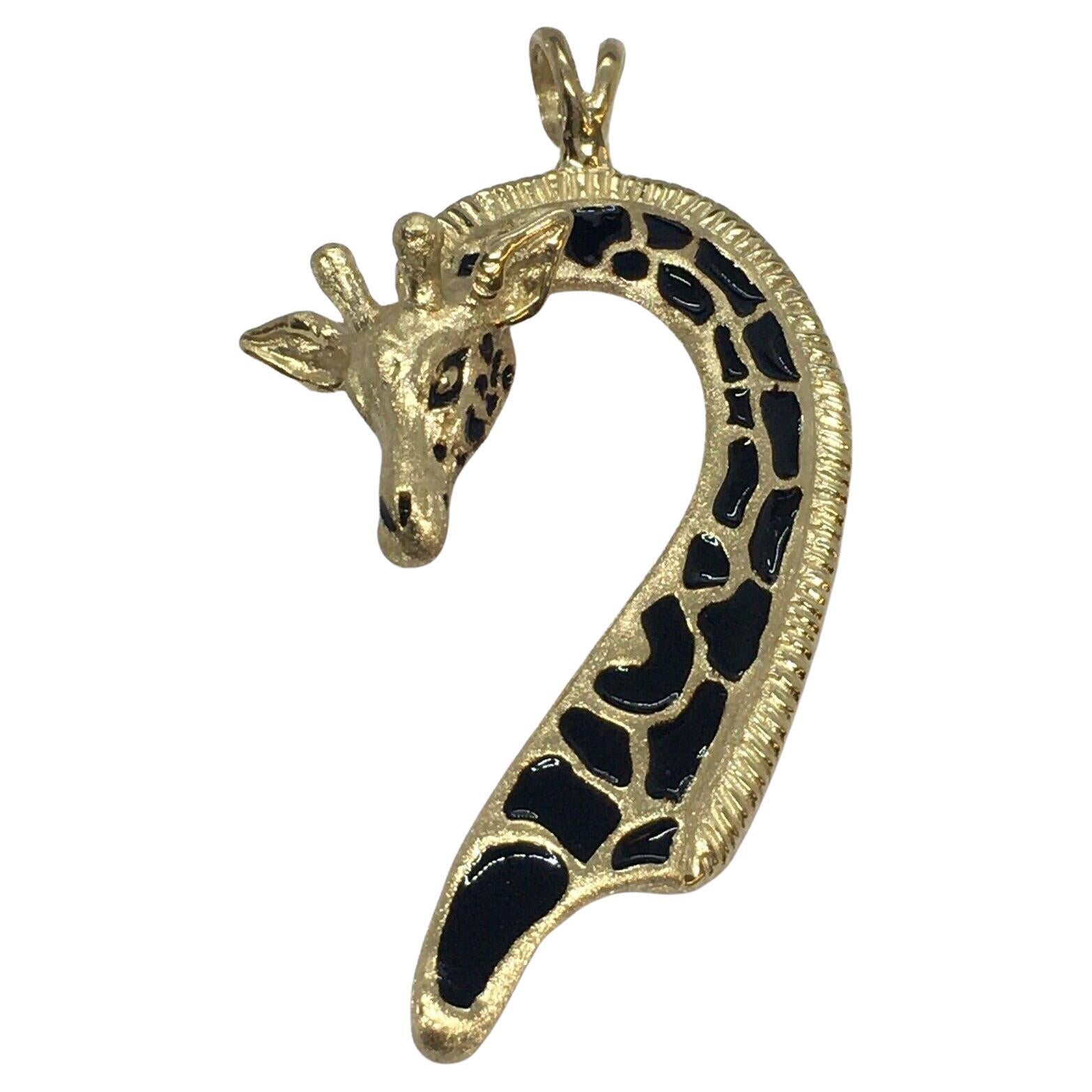 G & G Appleby 14 Karat Yellow Gold Enamel Giraffe Necklace Pendent For Sale