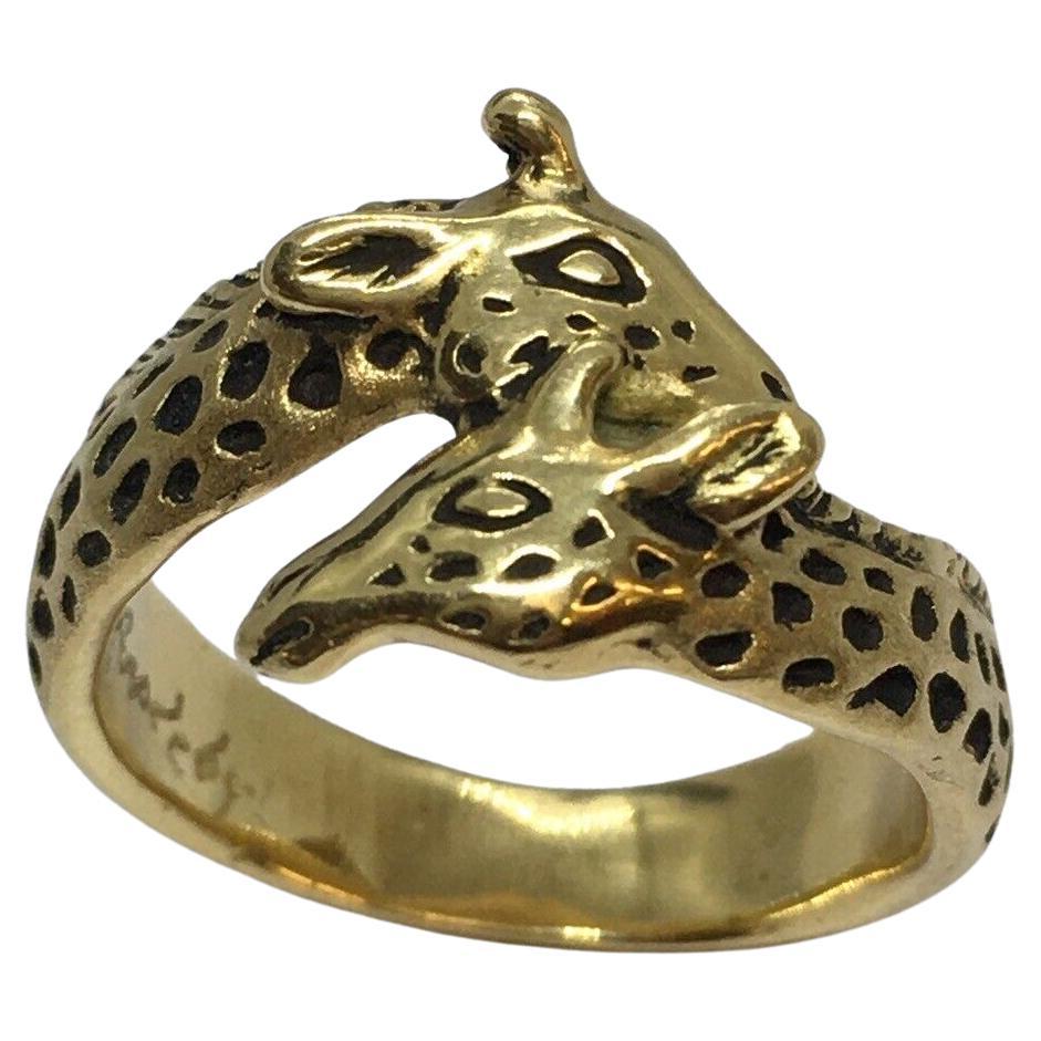 G & G Appleby 18 Karat Yellow Gold Enamel Double Giraffe Ring For Sale