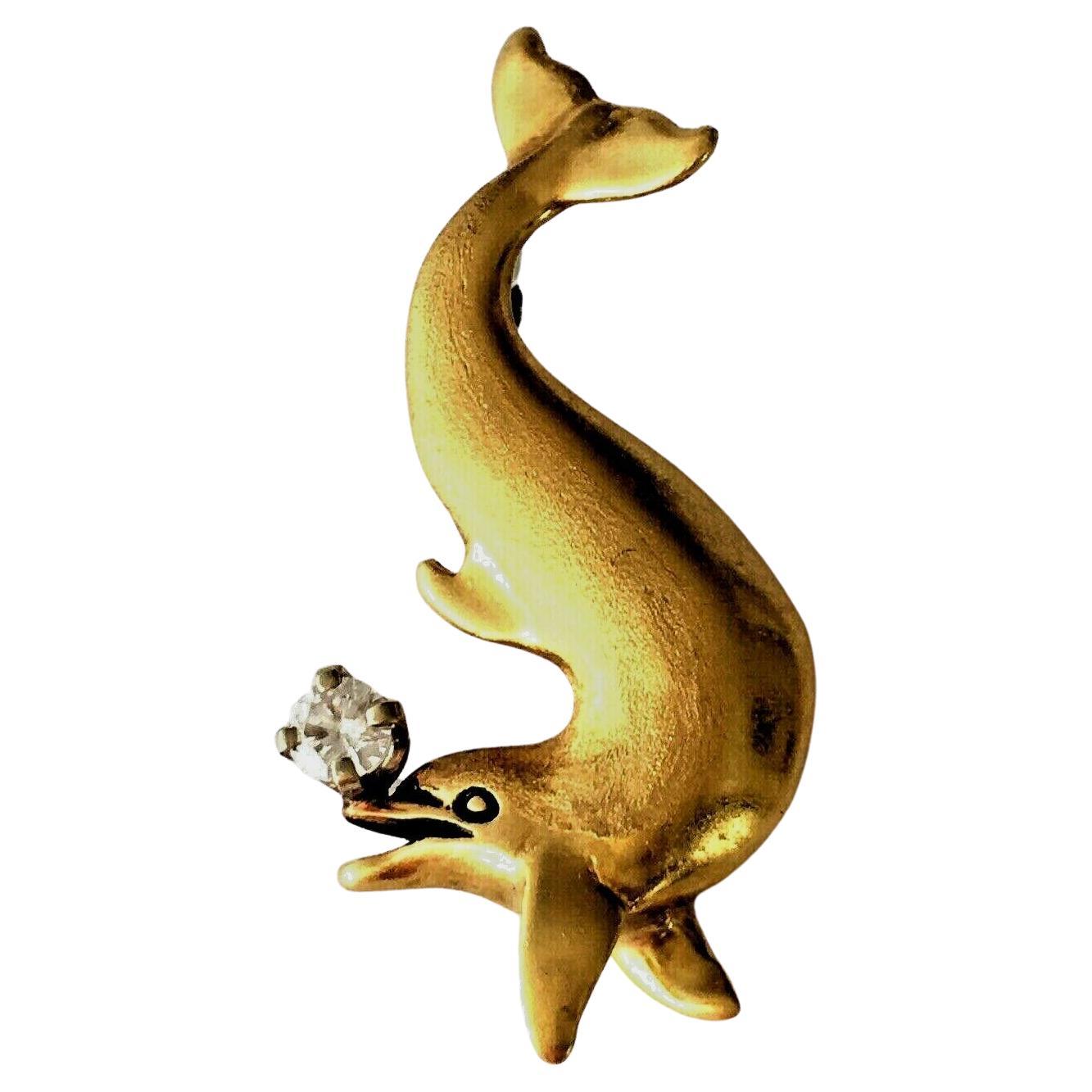 g & g Appleby 18K Yellow Gold Playful Dolphin 3D Charm Pendant Signed Copyright For Sale