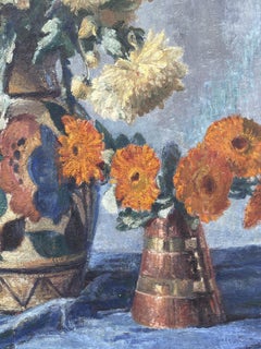 G. Gagneau, Öl auf Leinwand Komposition mit Dahlien und Gerbera