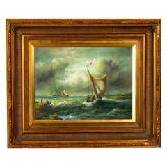 G Gaston Signed French Nautical Maritime Sea Ship Tempest Oil Painting on Panel