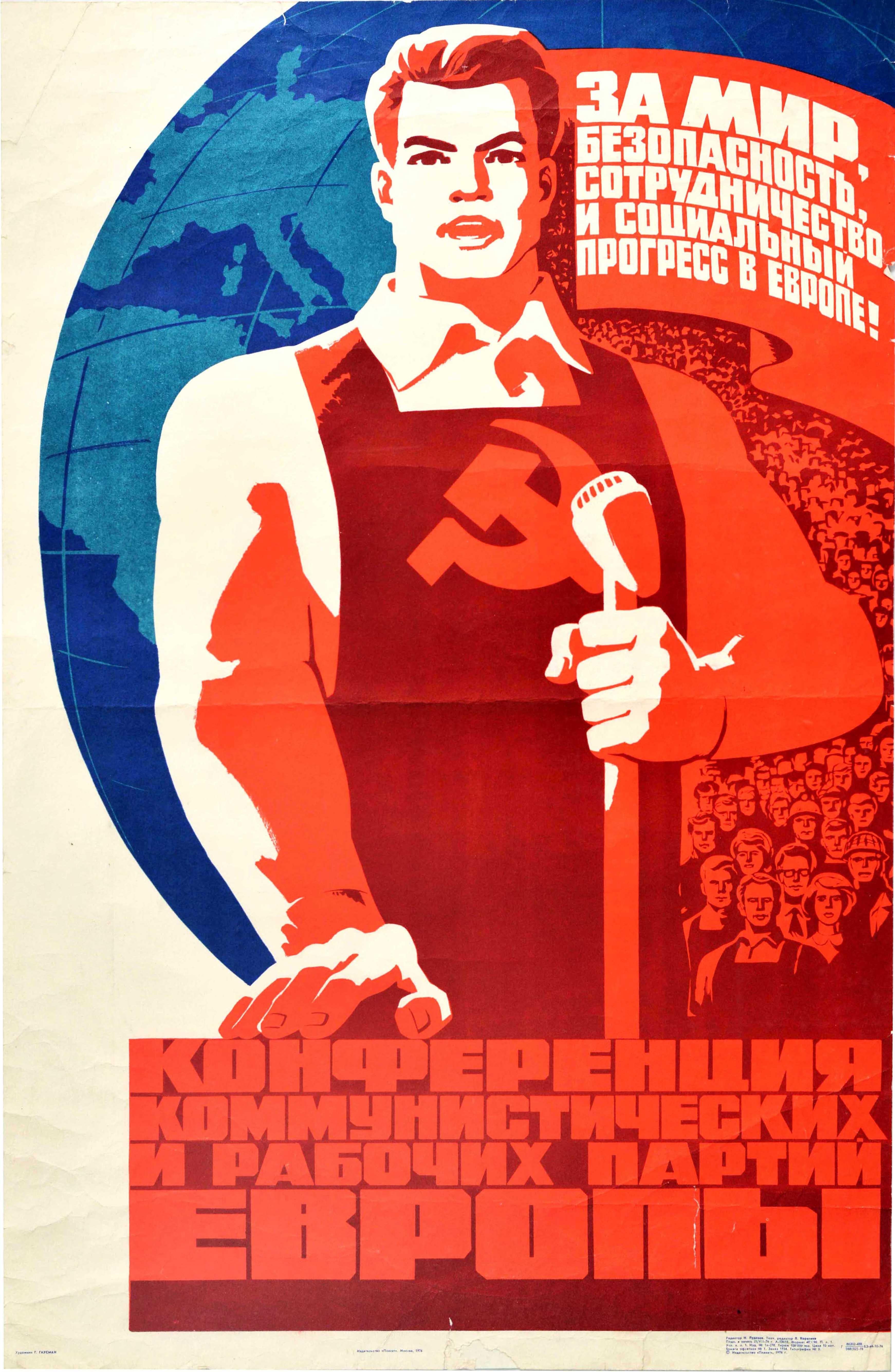 G. Gausman Print - Original Vintage Poster Peace Conference Europe USSR Communist And Labour Party