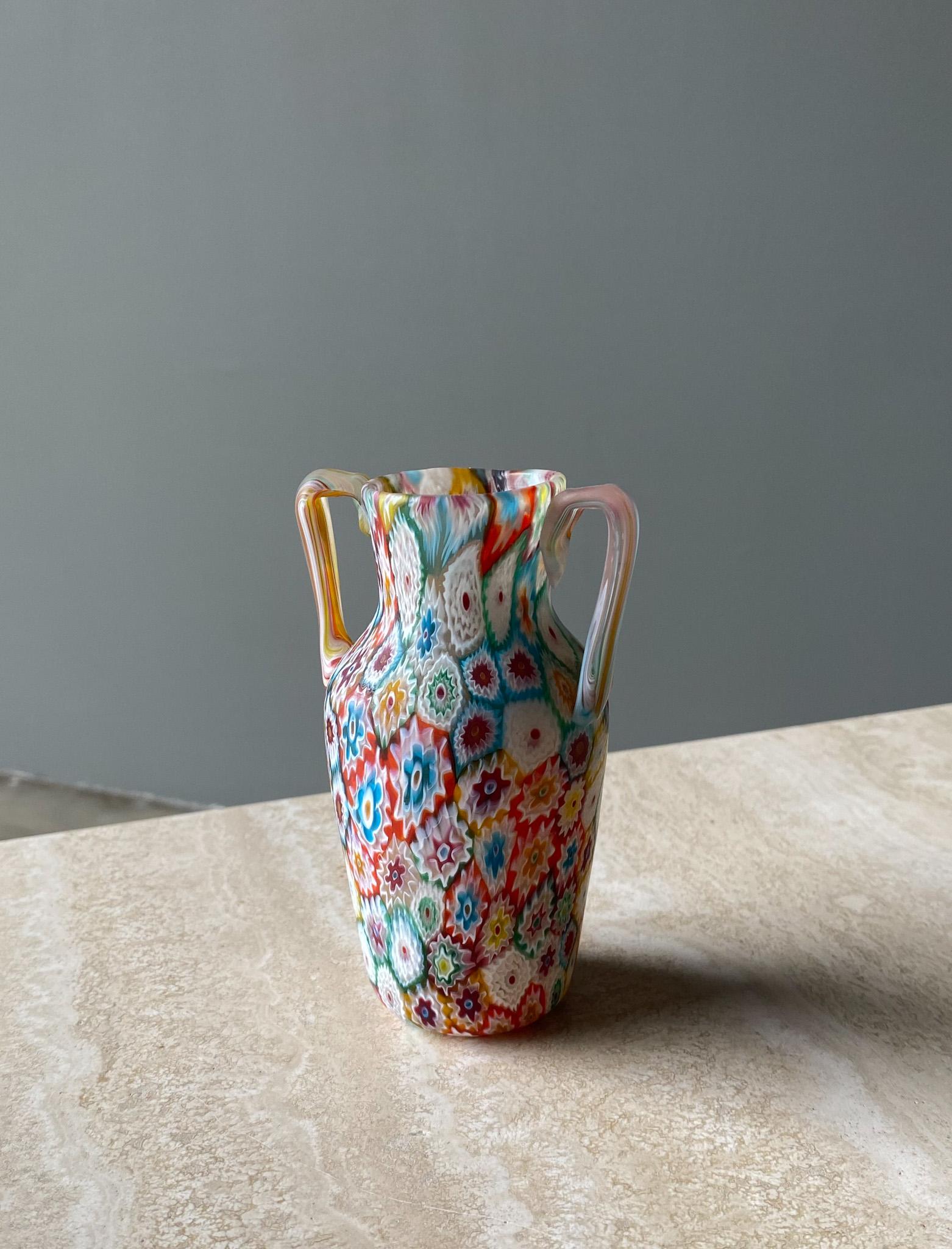 Italian G. Giacobbe Murano Millefiori Glass Vase, Italy, 1950s For Sale