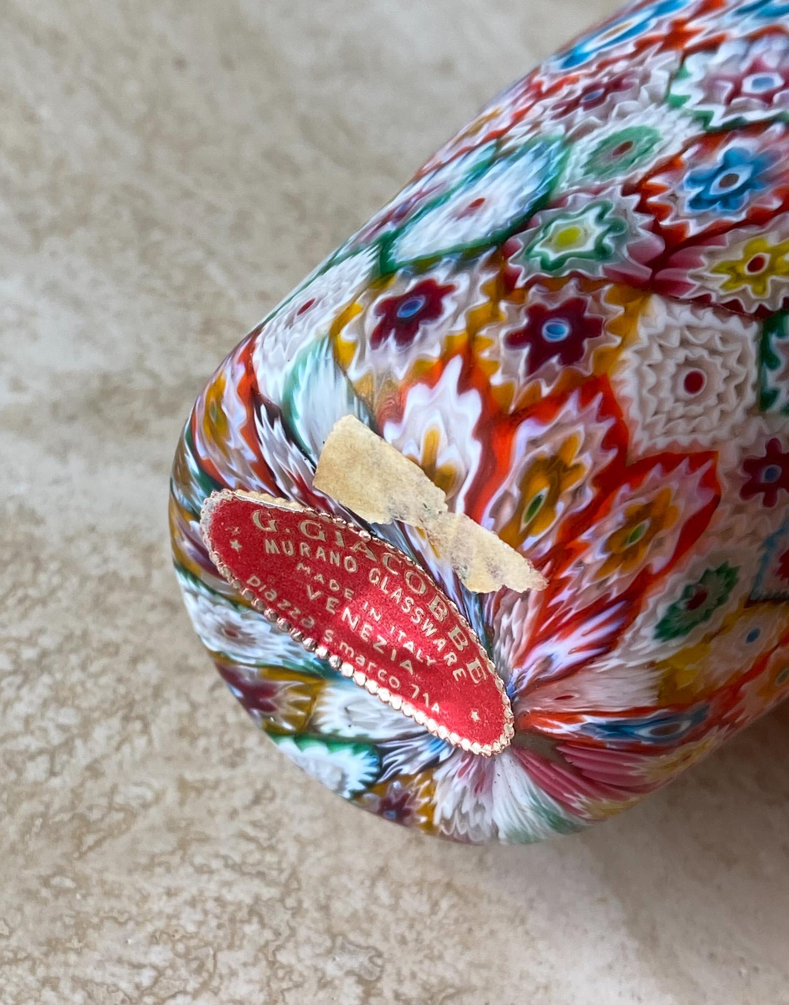 G. Giacobbe Murano Millefiori Glass Vase, Italy, 1950s In Good Condition For Sale In San Juan Capistrano, CA