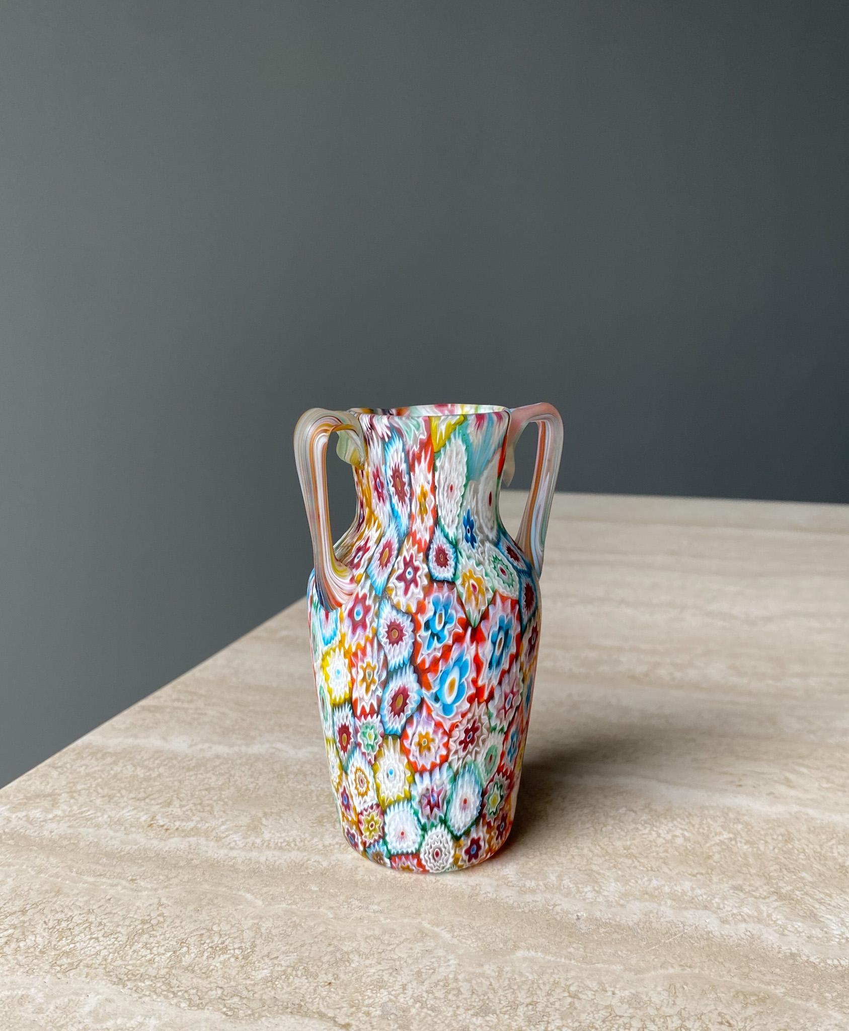 20th Century G. Giacobbe Murano Millefiori Glass Vase, Italy, 1950s For Sale