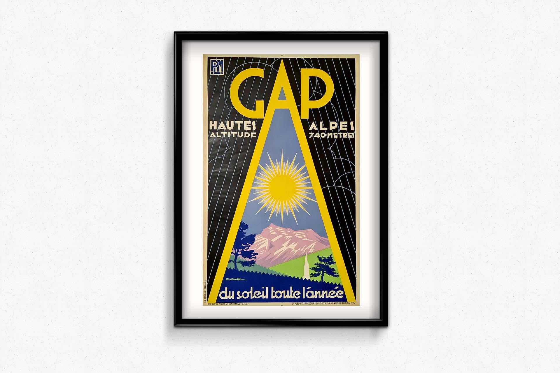 Affiche originale de 1932 sur la ville de Gap - Chemin de fer - Art Déco - Tourisme en vente 1
