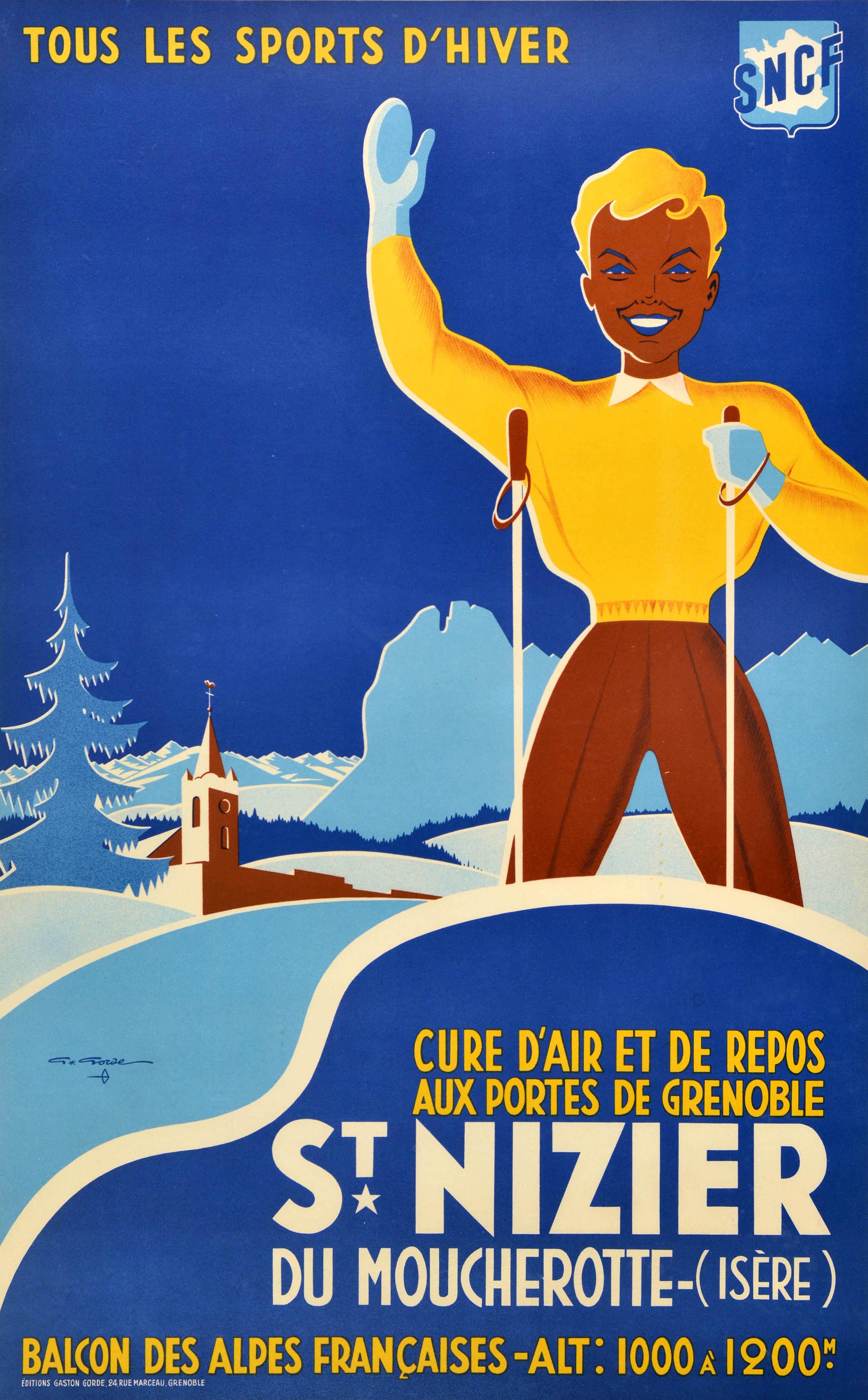 Original Vintage SNCF Railways Travel Poster St Nizier Du Moucherotte Grenoble - Print by G Gorde