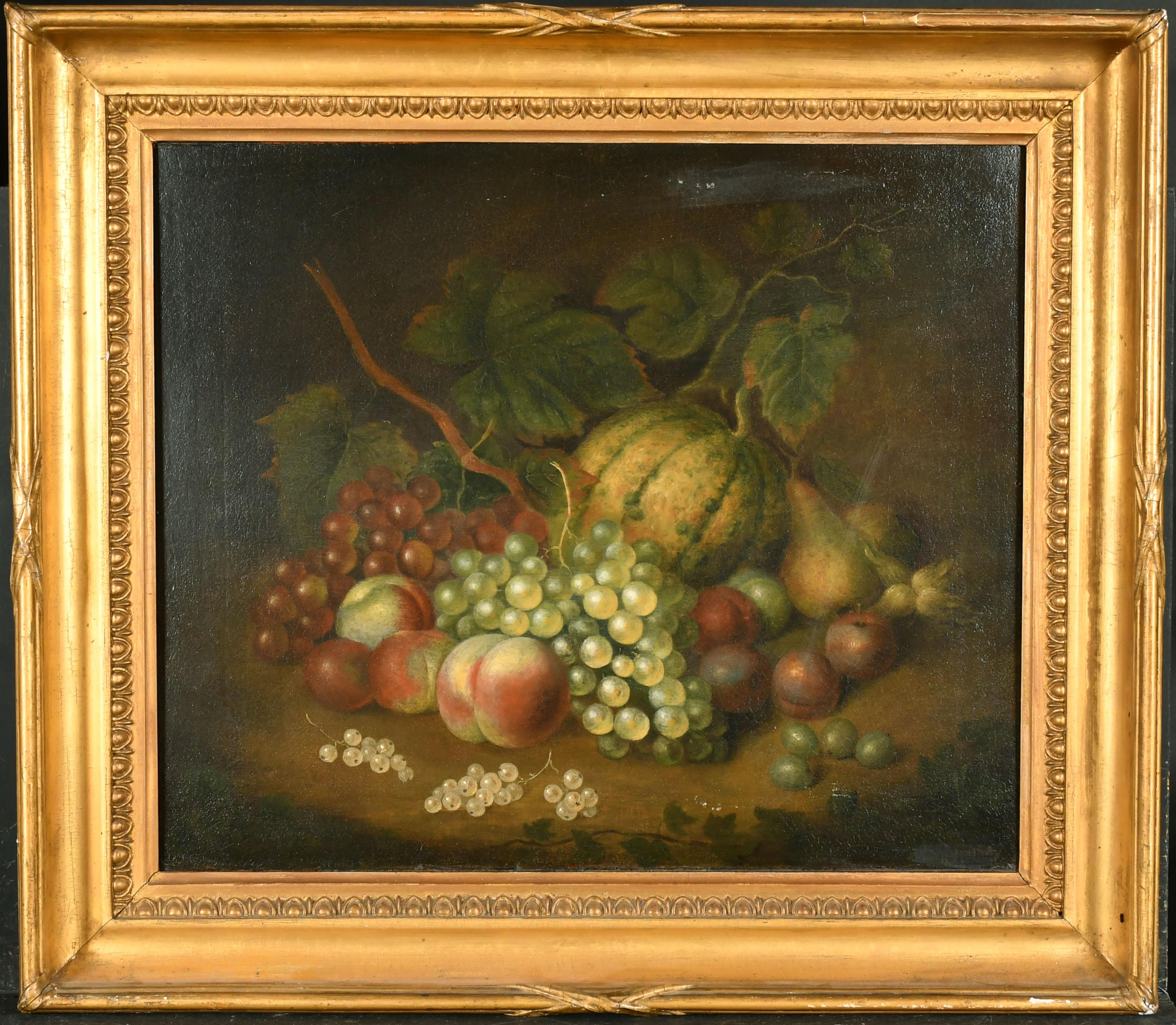 Bodegón de frutas en la orilla de un bosque