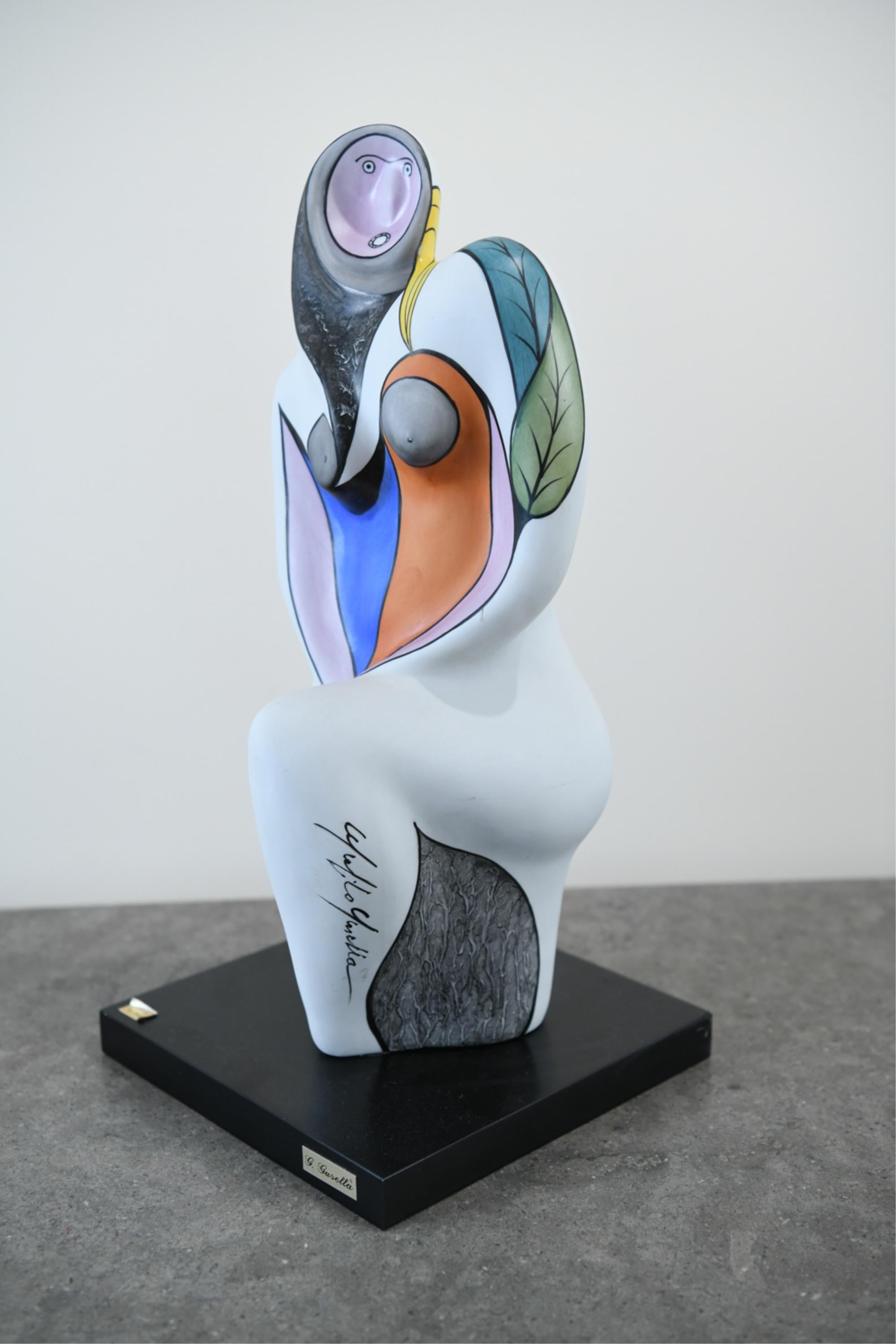 Hand-Painted G. Gusella, Figurative Hand Painted Ceramic Sculpture, circa 1980s