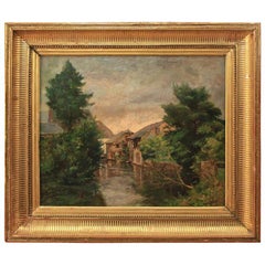 Antique G. H. Bilhaut/France: Painting 'Small Hamlet before a Storm', Early 19th Century
