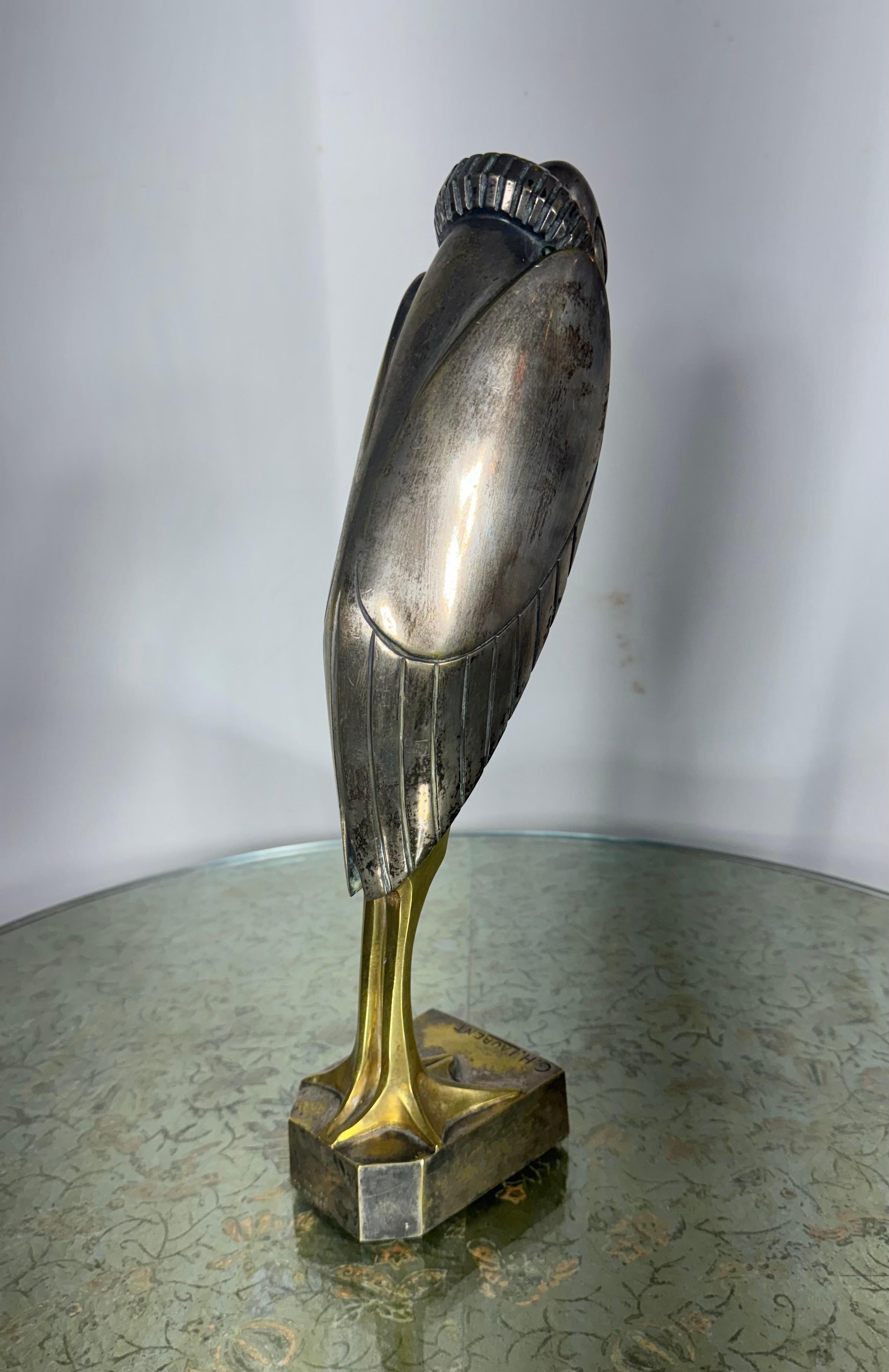 G. H. Laurent (francese) 1920 Art Deco a due toni con un airone stilizzato in bronzo in vendita 4