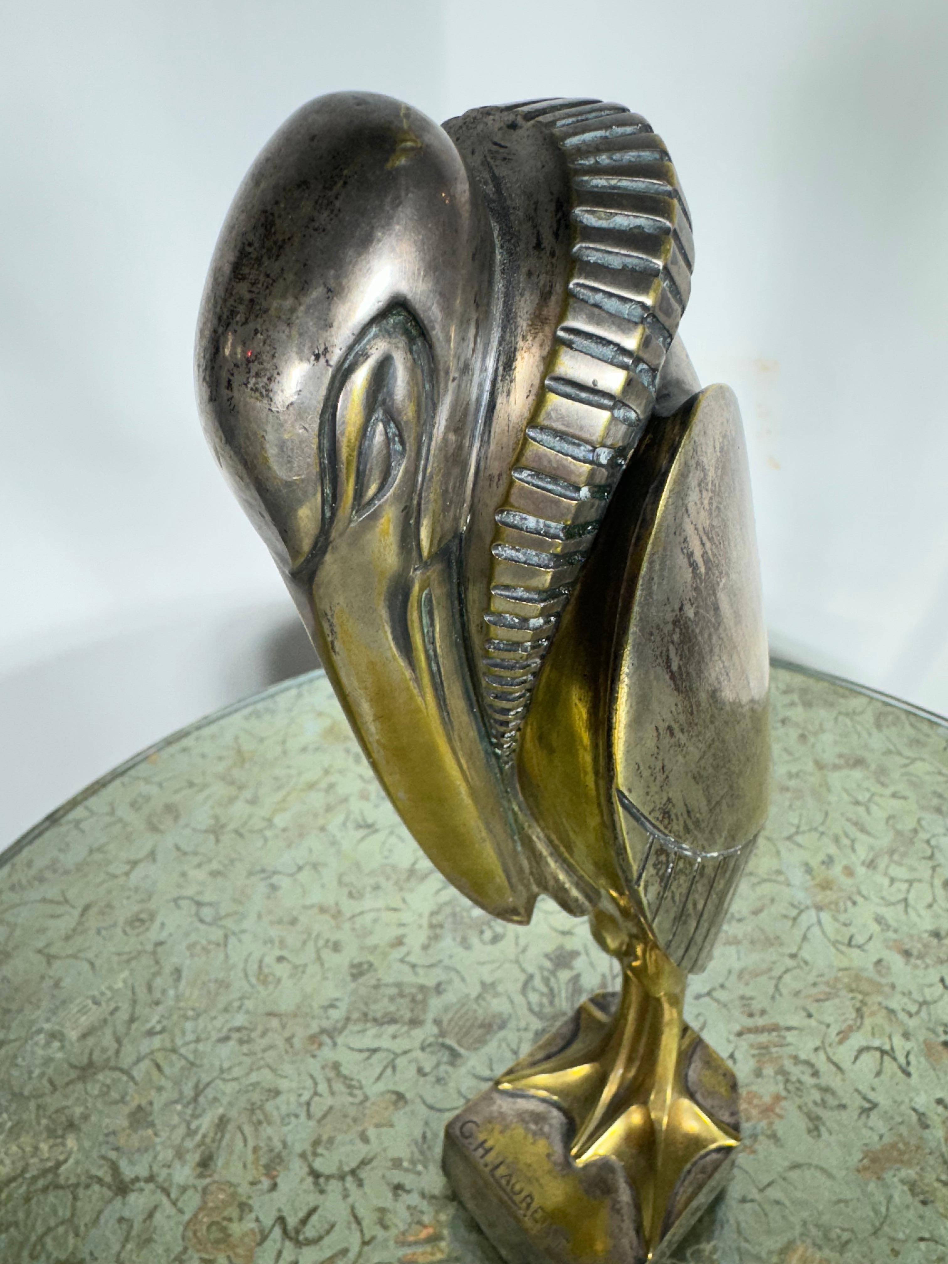 Inizio XX secolo G. H. Laurent (francese) 1920 Art Deco a due toni con un airone stilizzato in bronzo in vendita