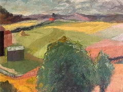 Vintage Pennsylvania Modernist Oil on Canvas 1967 - Paysage coloré
