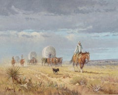 G. Harvey Cowboys “Crossing the Texas Plains” Early Painting 1968